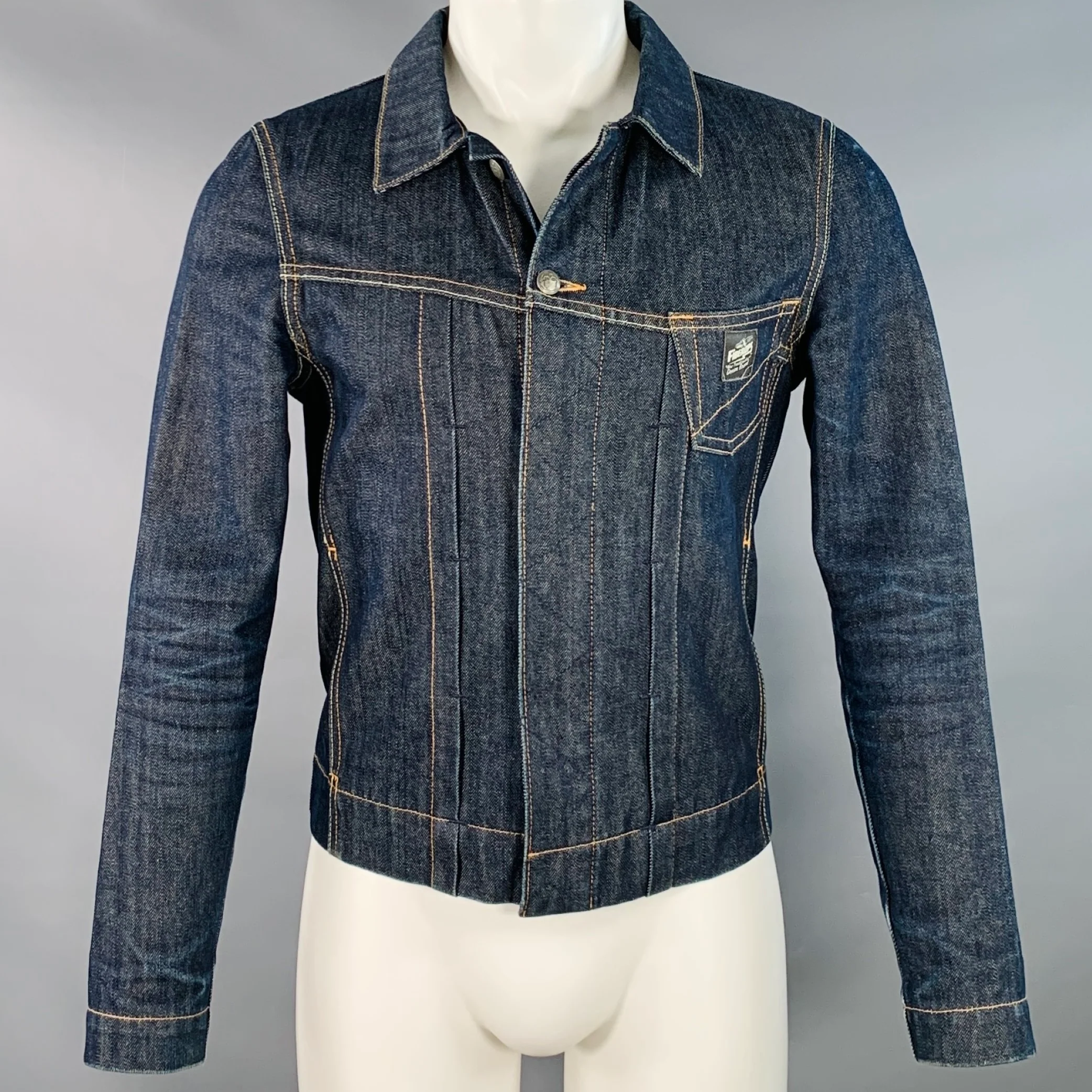 FIBEROPS Size S Blue Indigo Contrast Stitch Cotton Jacket