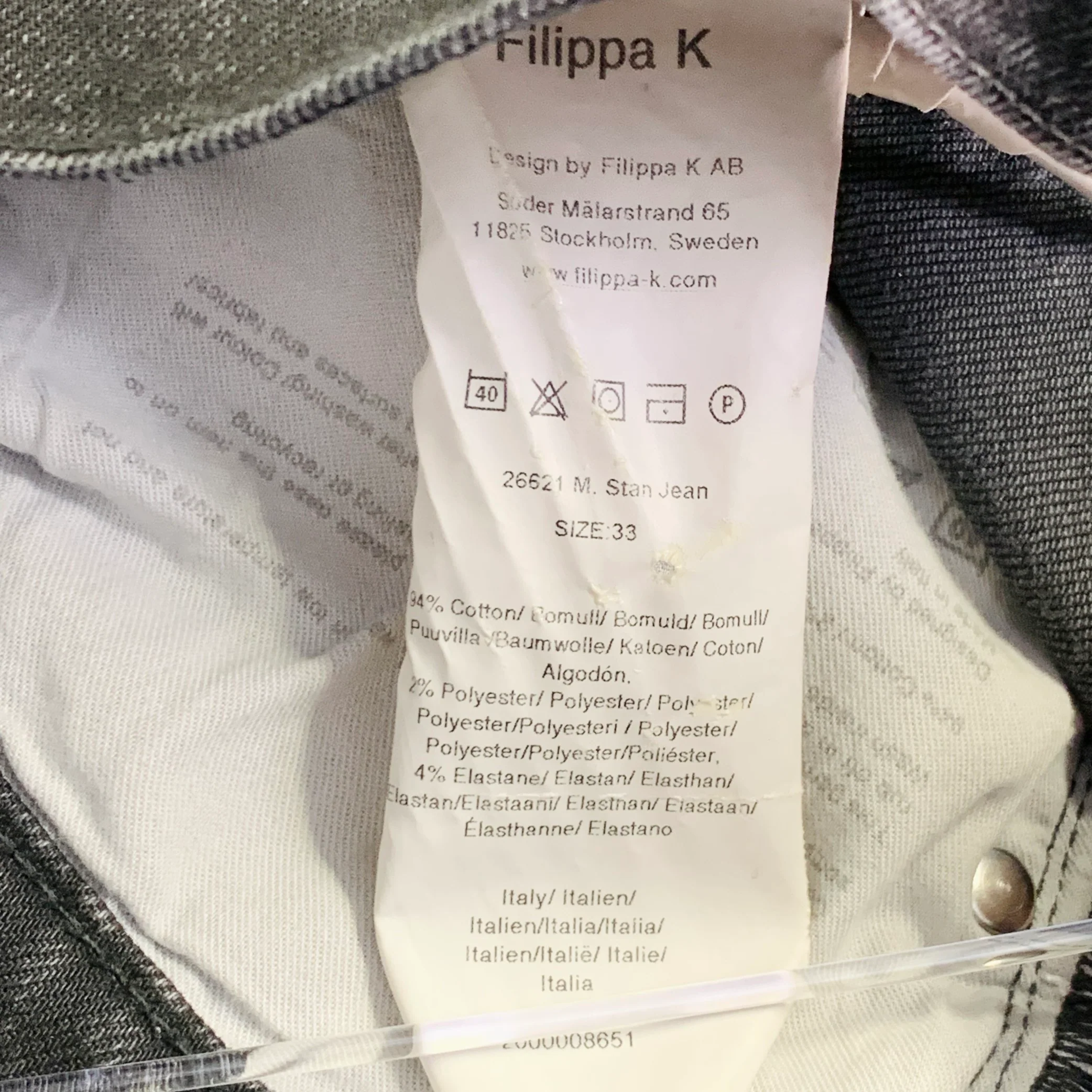 FILIPPA K Size 33 Stan Grey Charcoal Twill Cotton Blend Slim Straight Button Fly Jeans - Image 6
