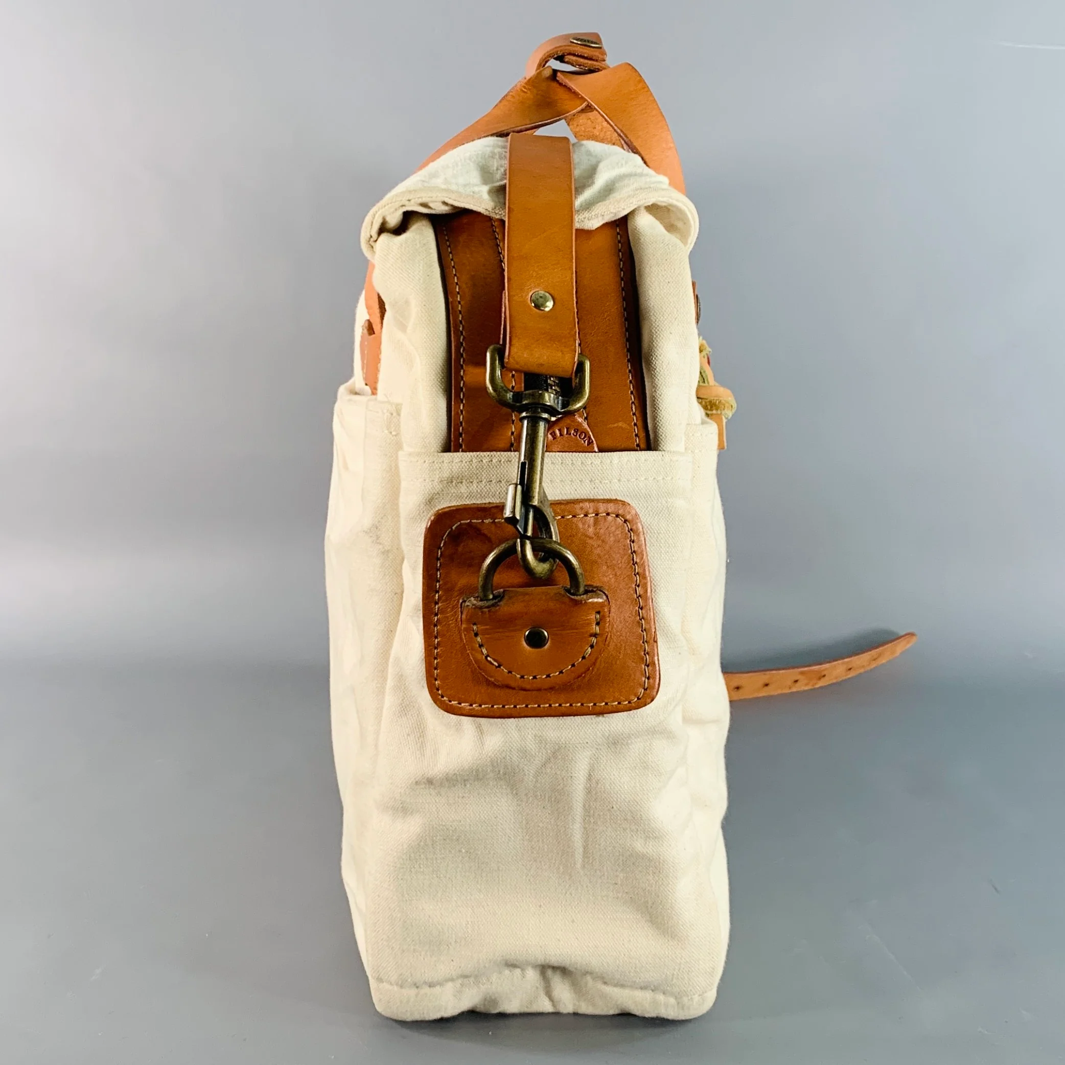 FILSON Cream Tan Canvas Leather Top Handles Crossbody Bag - Image 2