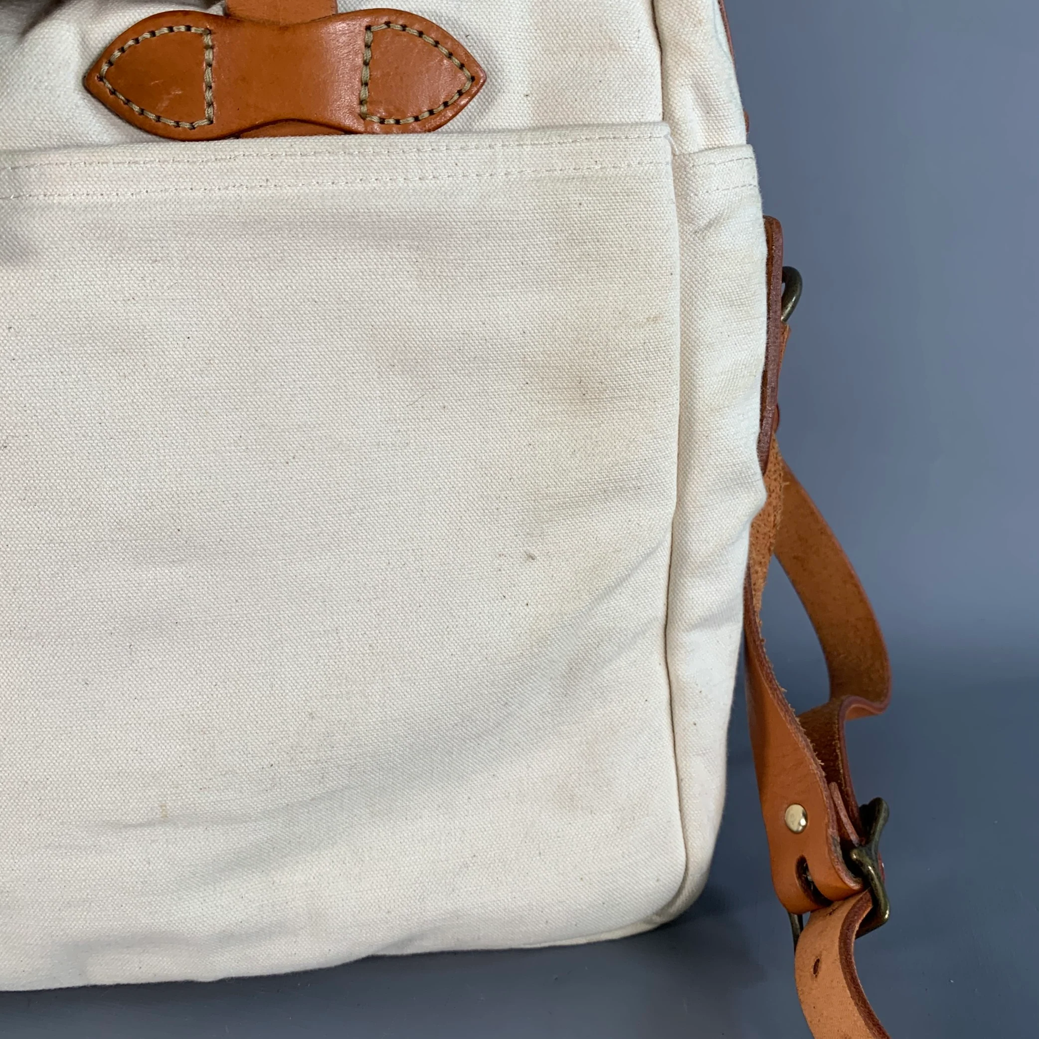 FILSON Cream Tan Canvas Leather Top Handles Crossbody Bag - Image 8