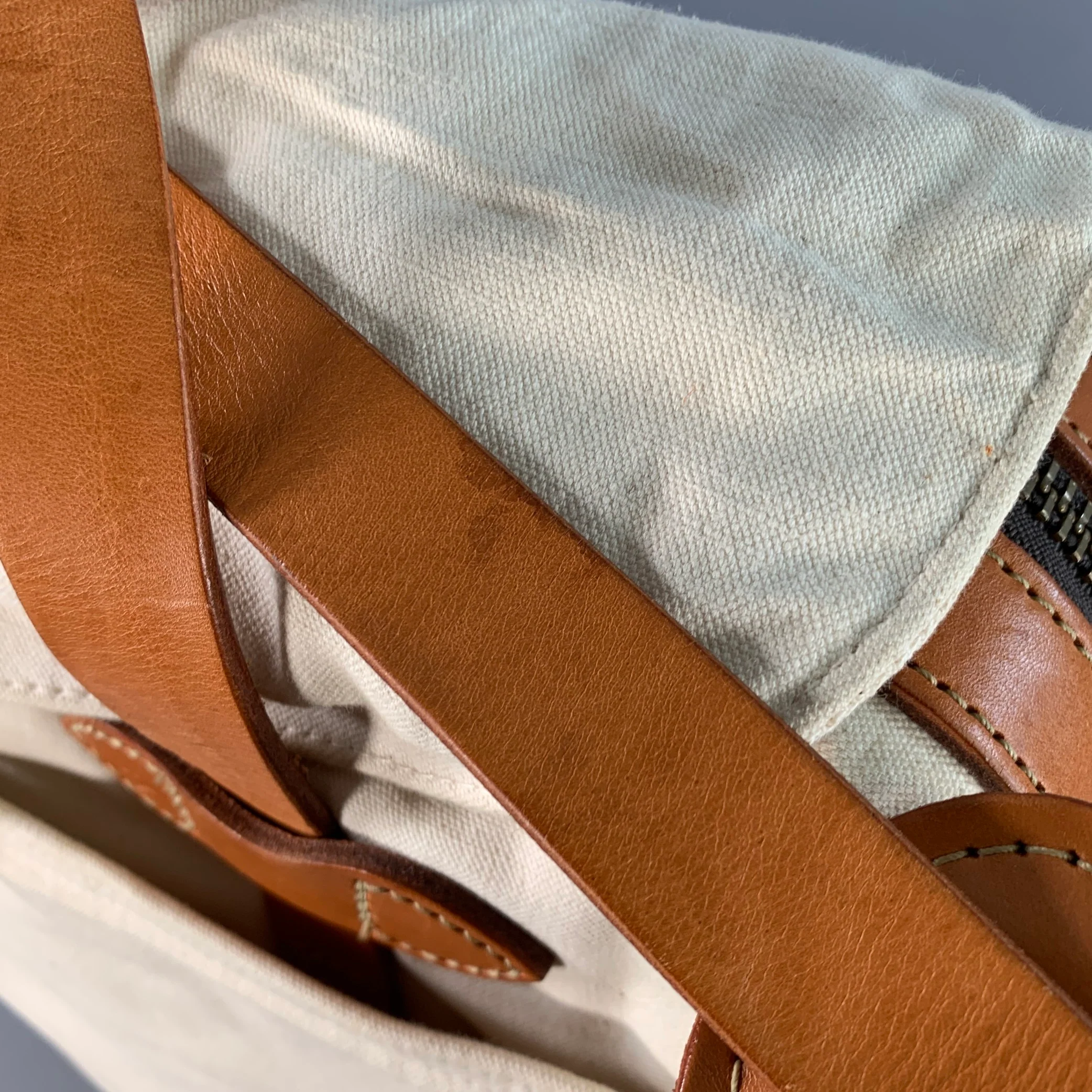 FILSON Cream Tan Canvas Leather Top Handles Crossbody Bag - Image 9