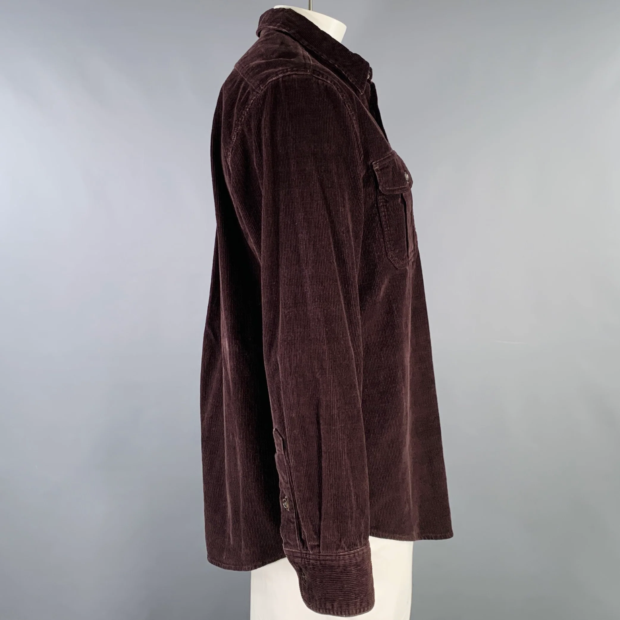 FILSON Size L Brown Corduroy Cotton Two Pockets Long Sleeve Shirt - Image 3