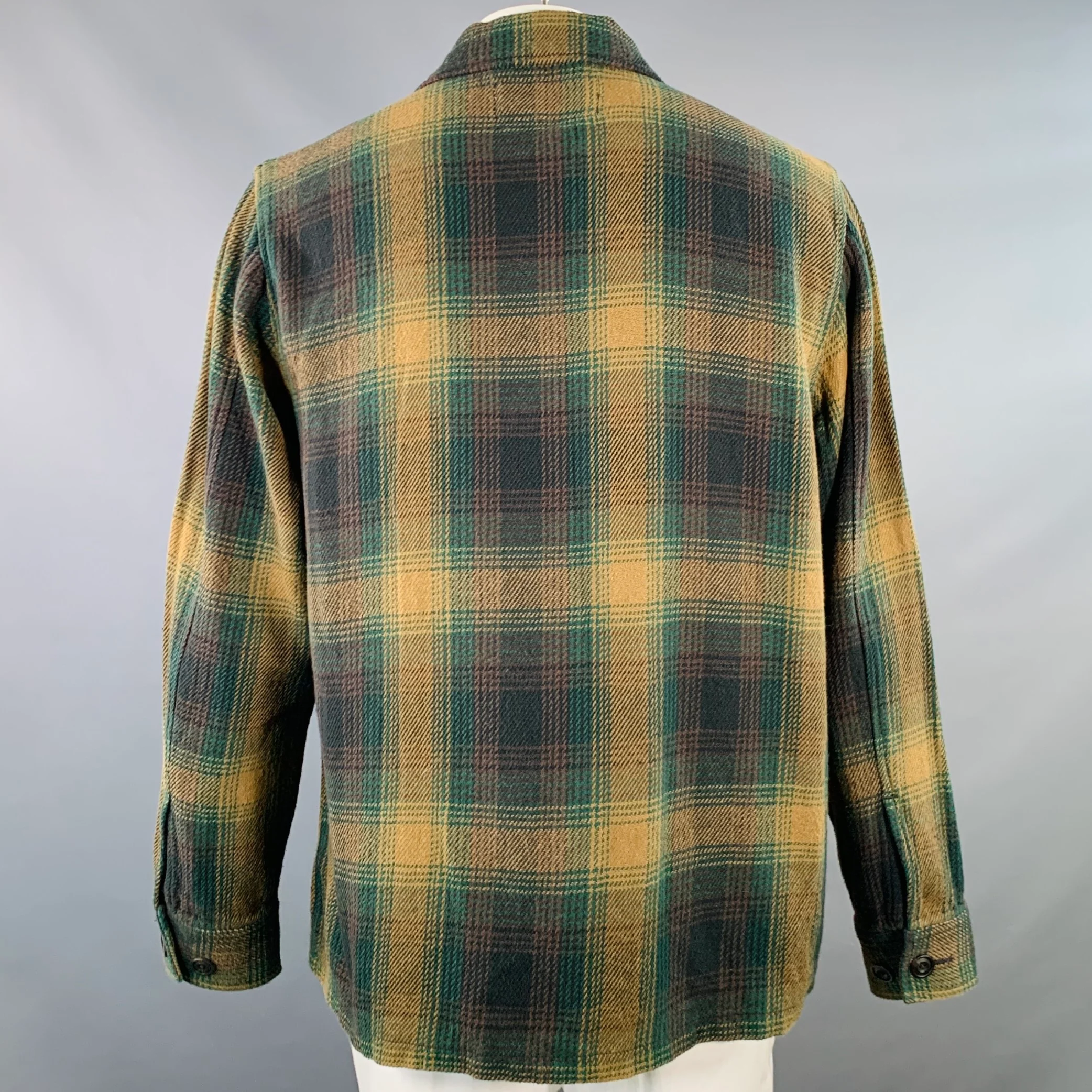 FILSON Size L Deer Island Ranch Green Olive Plaid Cotton Shirt Jacket - Image 3