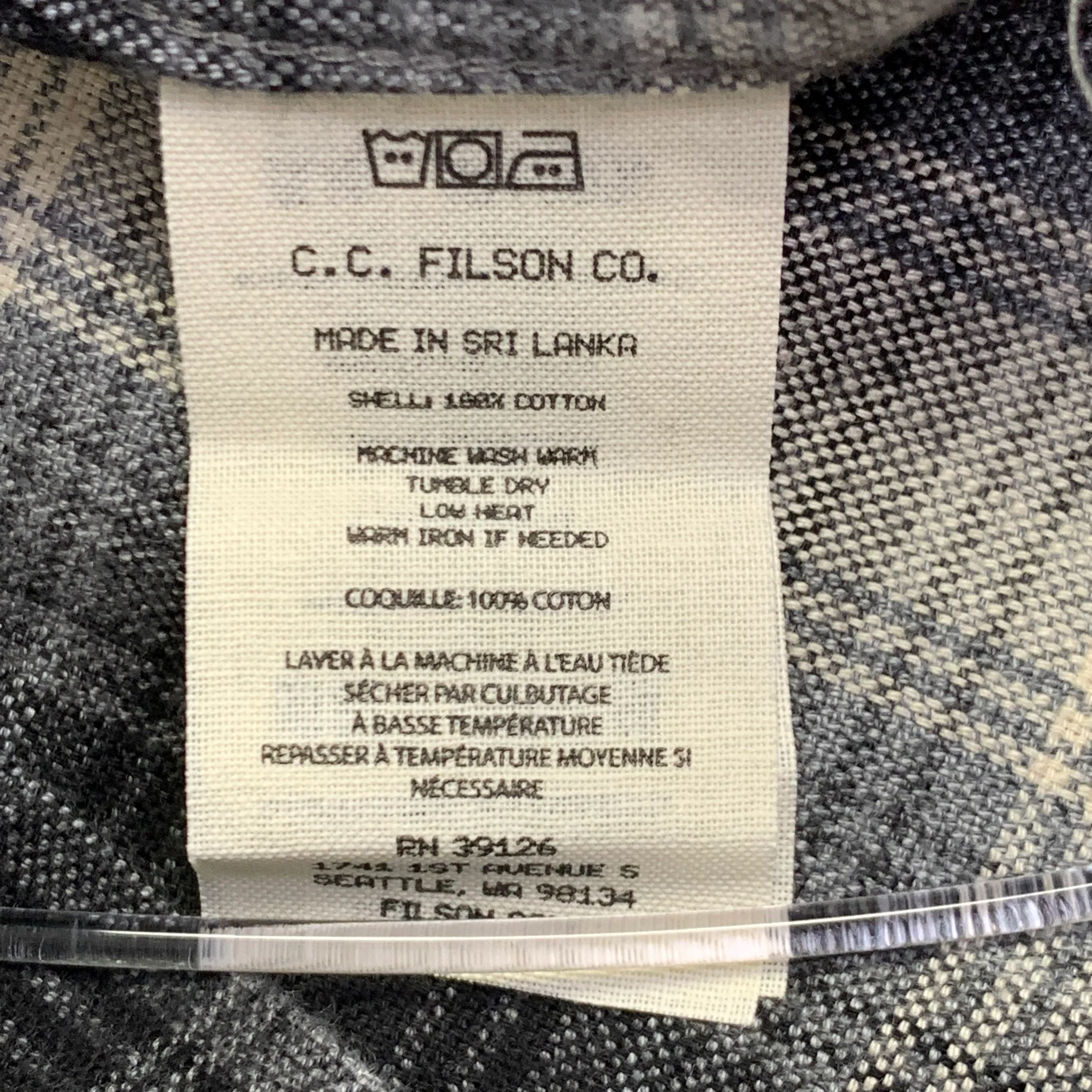 FILSON Size L Elk Heights Black Cream Plaid Cotton Two Pockets Long Sleeve Overshirt - Image 5