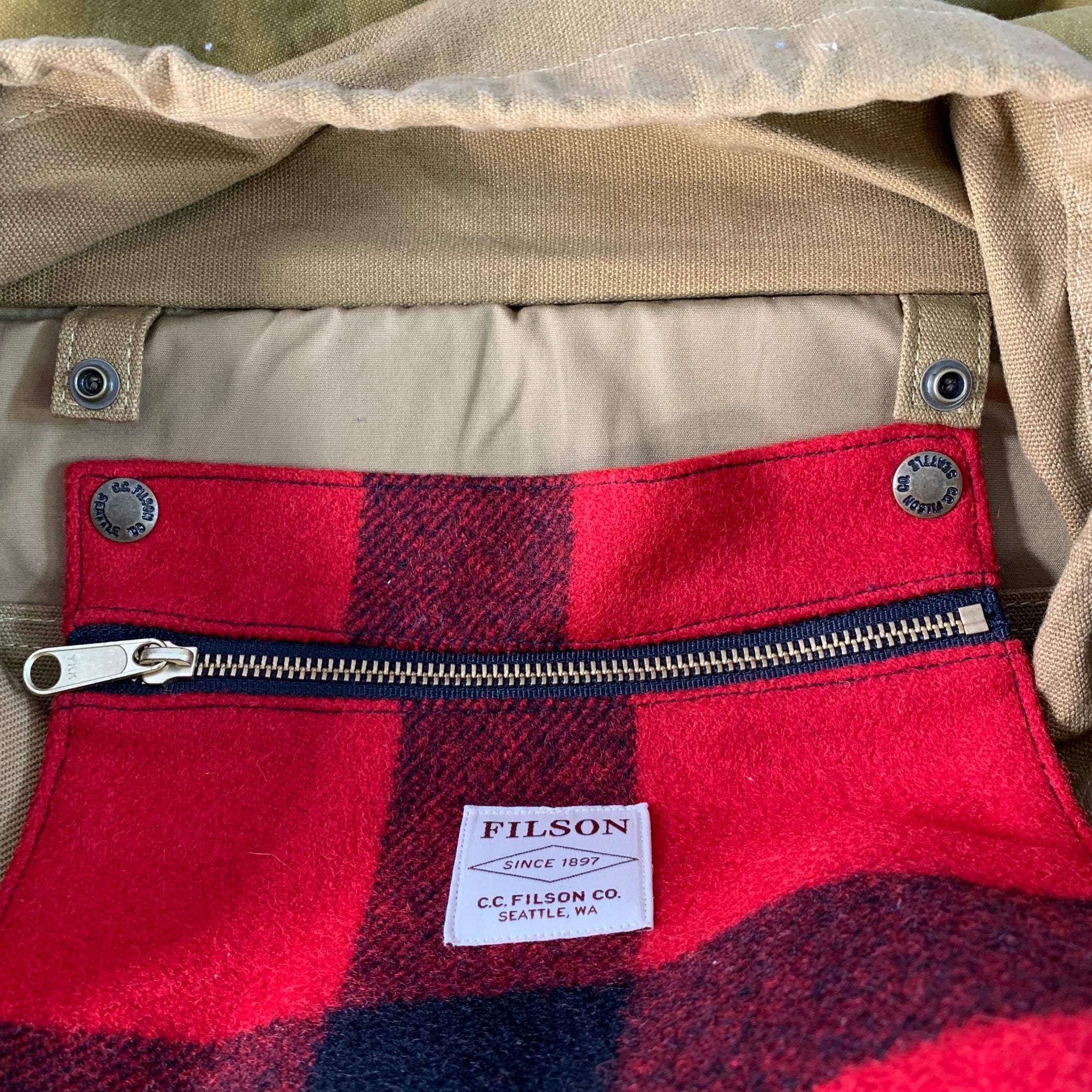 FILSON Tan Brown Cotton Canvas Twill Leather Trim Buckles Backpack - Image 6