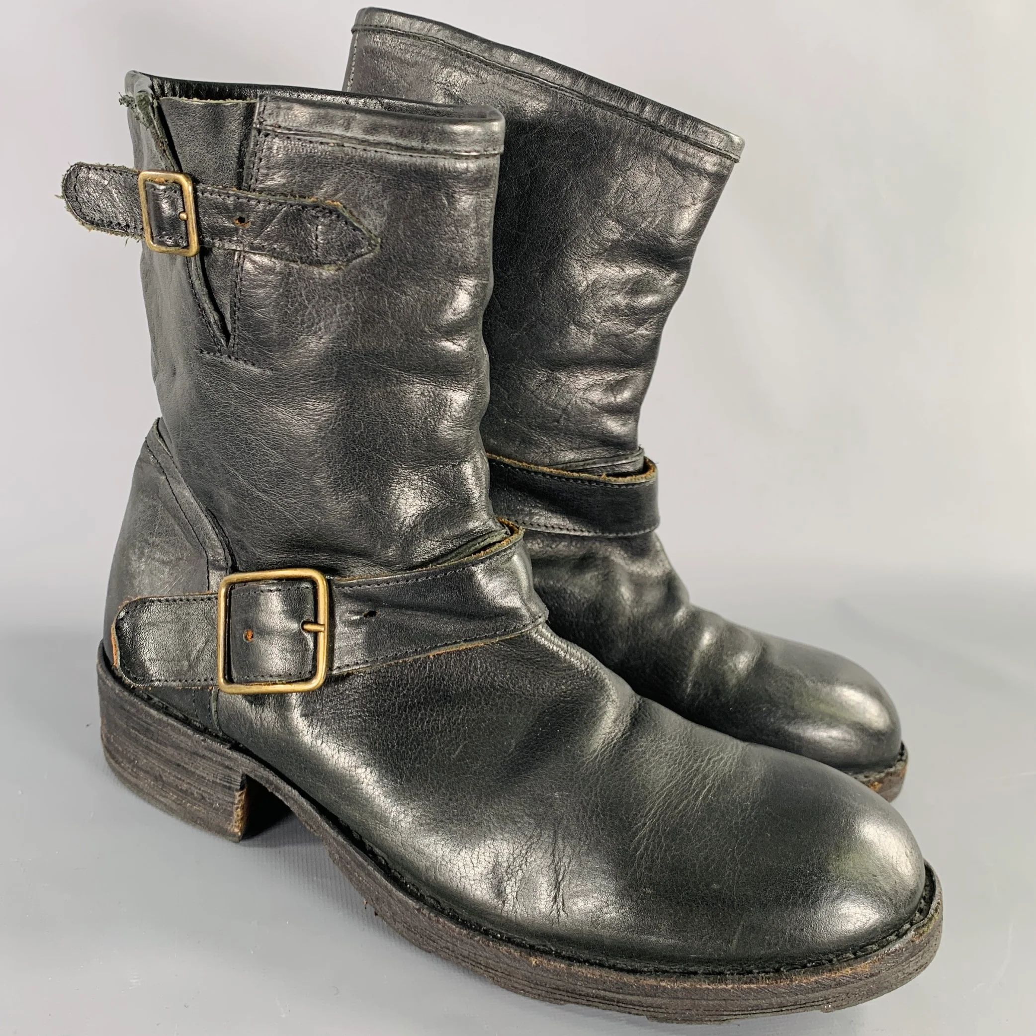 FIORENTINI + BAKER Size 8 Black Distressed Leather Motorcycle Boots