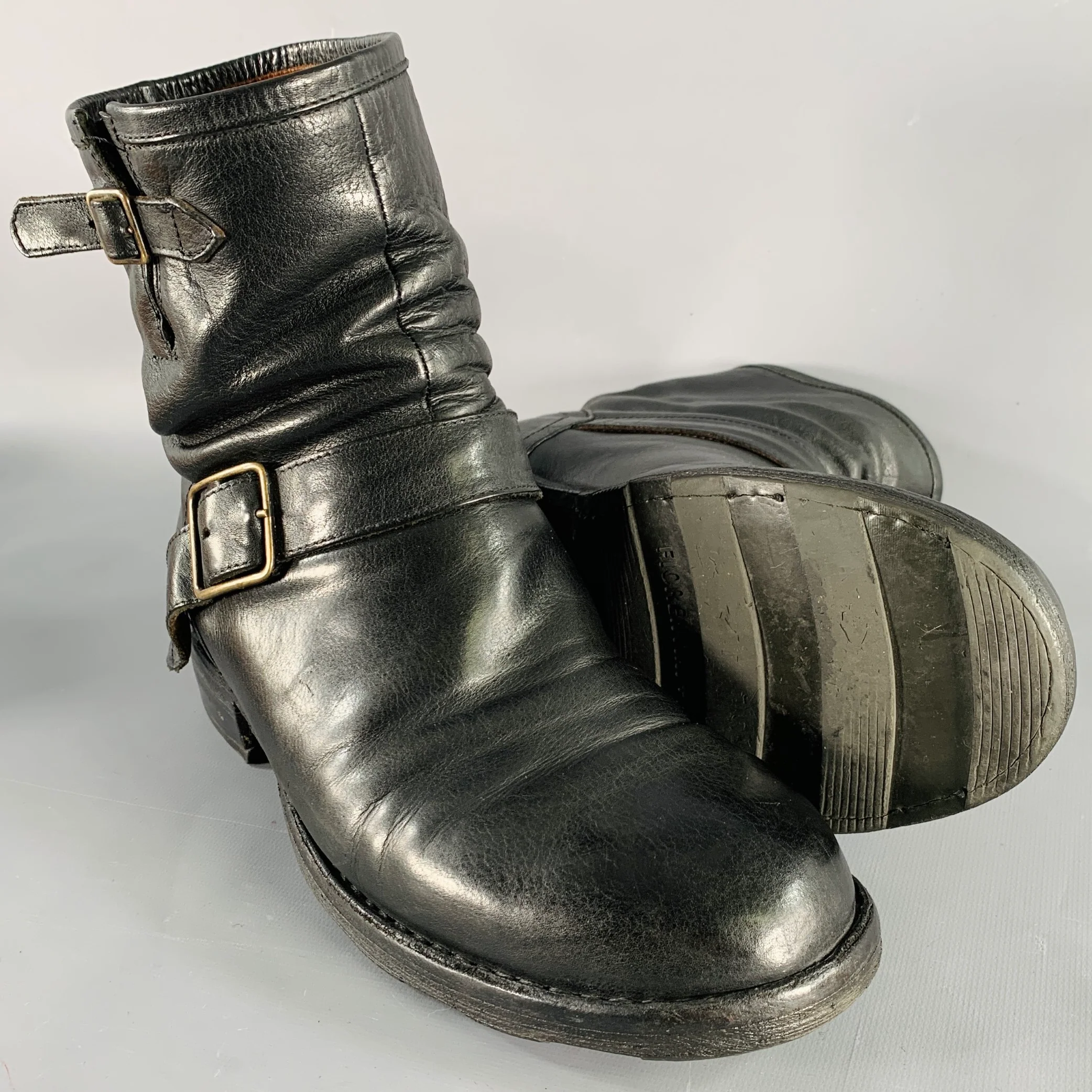 FIORENTINI + BAKER Size 9 Black Leather Motorcycle Buckle Boots - Image 5
