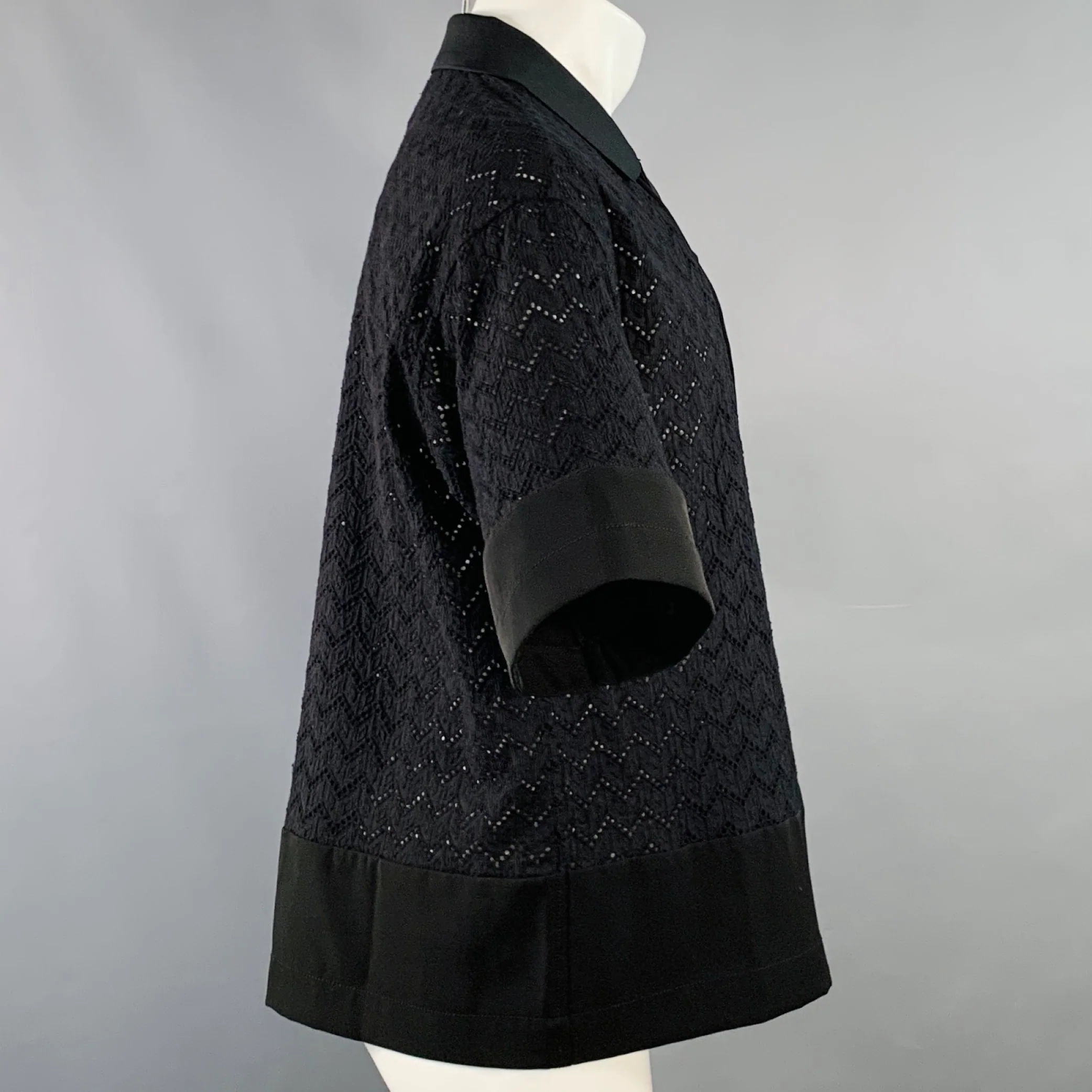 FIVE CM Size S Black Lace Cotton Blend Camp Short Sleeve Shirt - Image 3