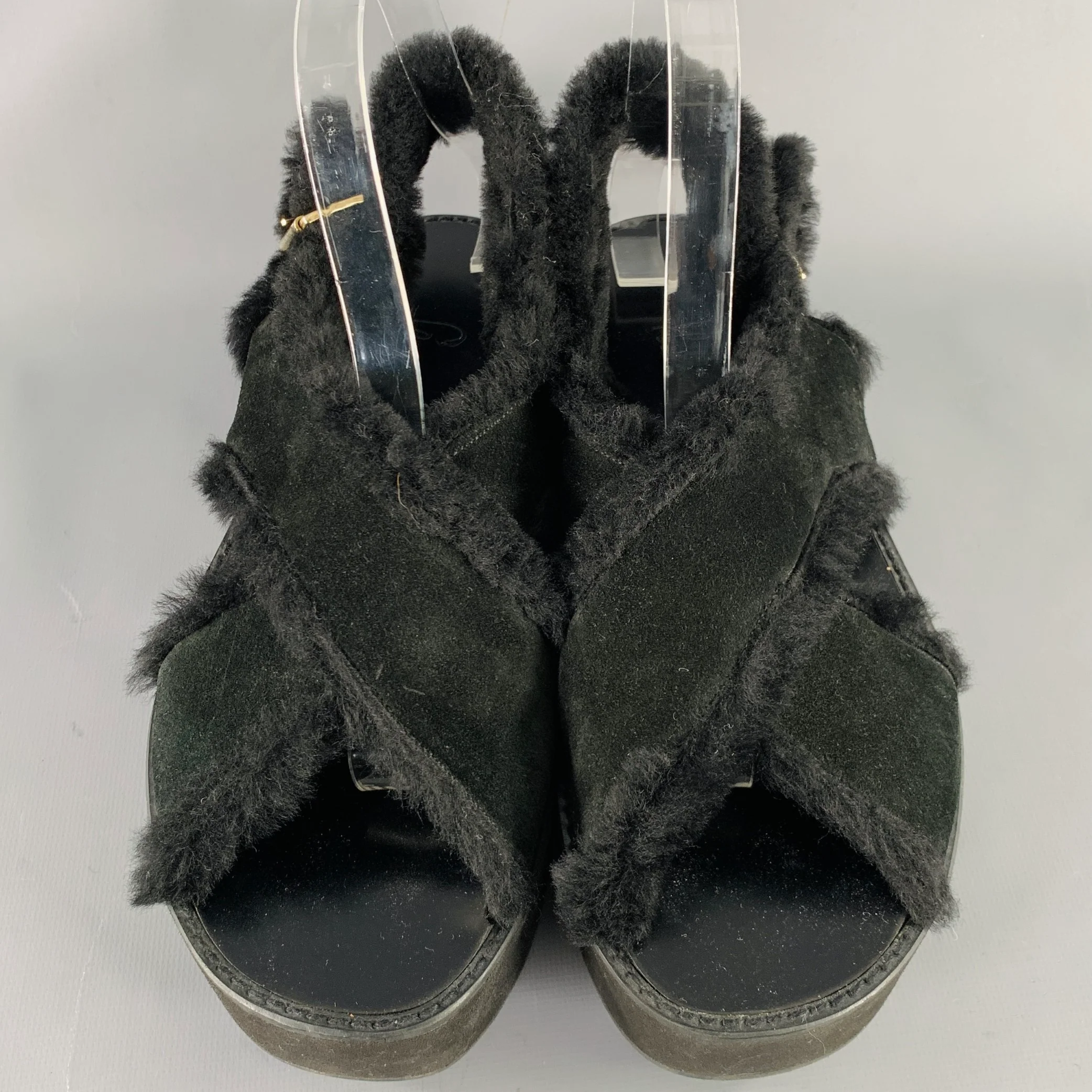 FLAMINGOS Size 9 Black Criss Crossed Platform Sandals - Image 4