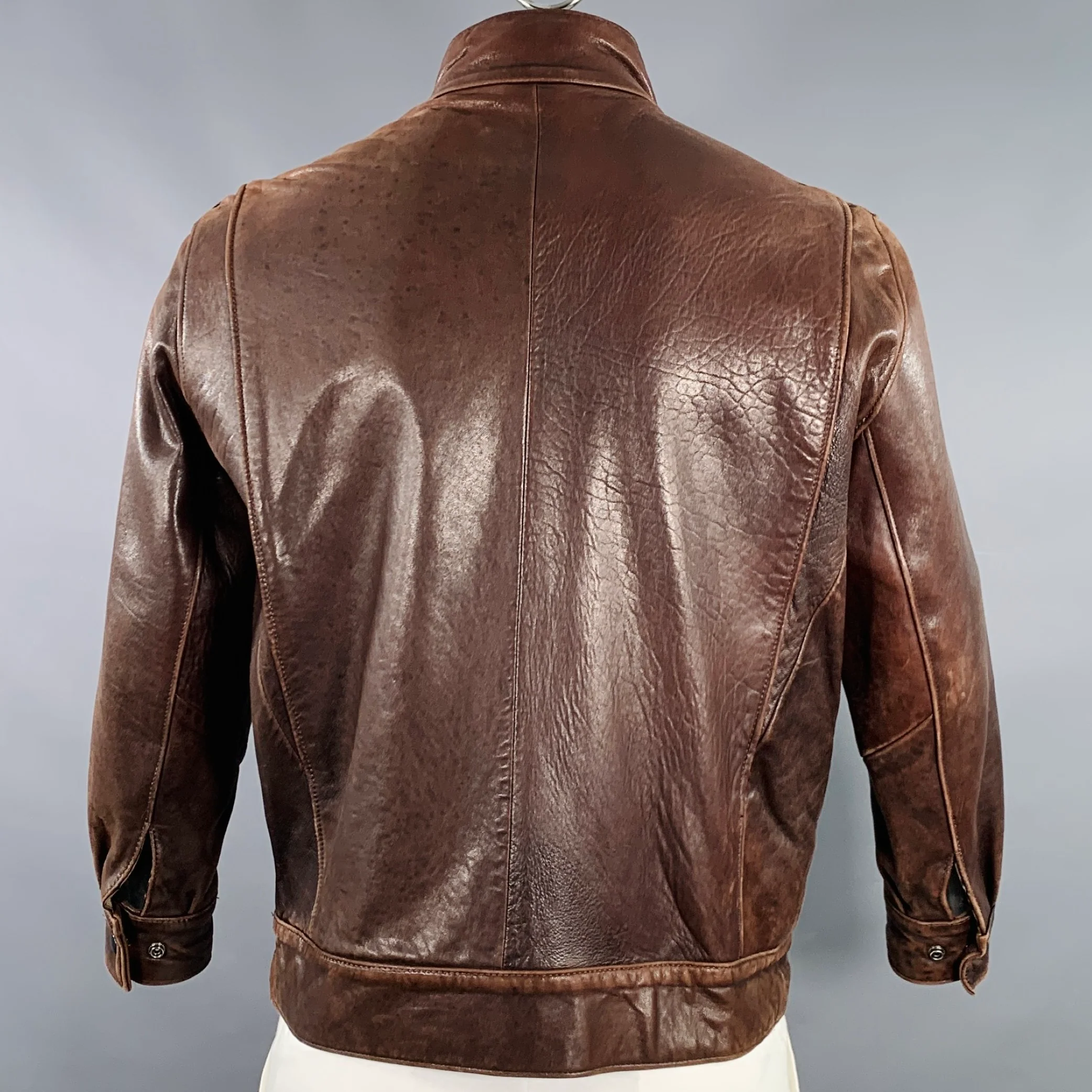 FOG CITY Size 42 Brown Leather Bomber Jacket - Image 3