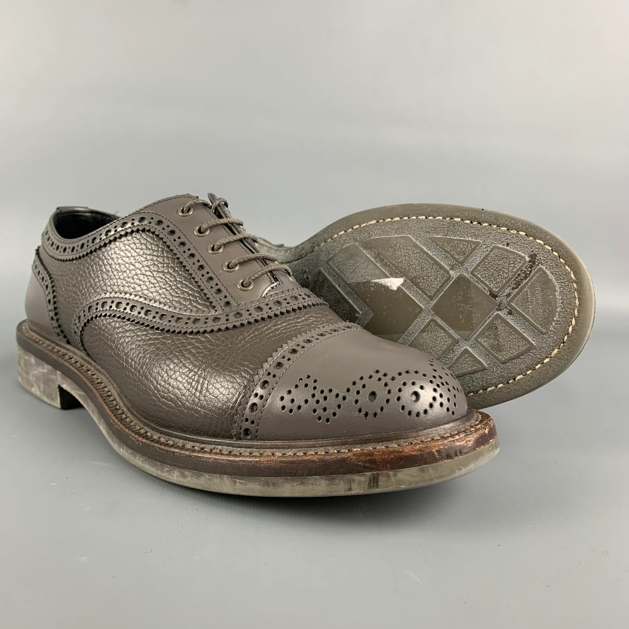 FOOT THE COACHER Size 8 Grey Perforated Leather Cap Toe Lace-Up Shoes - Image 3