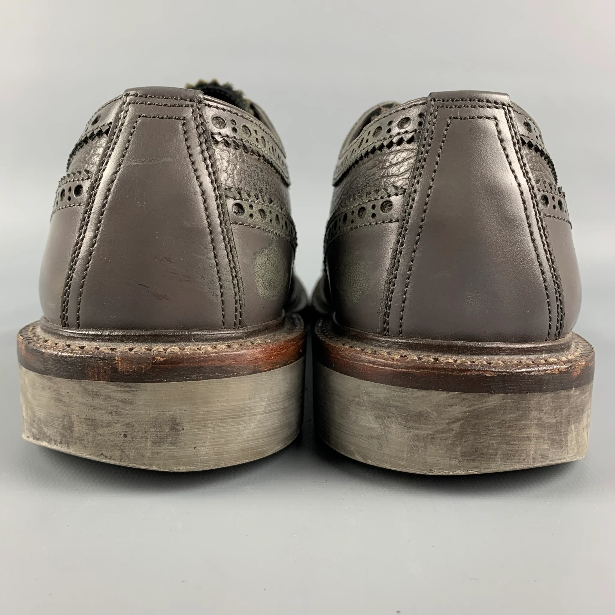 FOOT THE COACHER Size 8 Grey Perforated Leather Cap Toe Lace-Up Shoes - Image 5