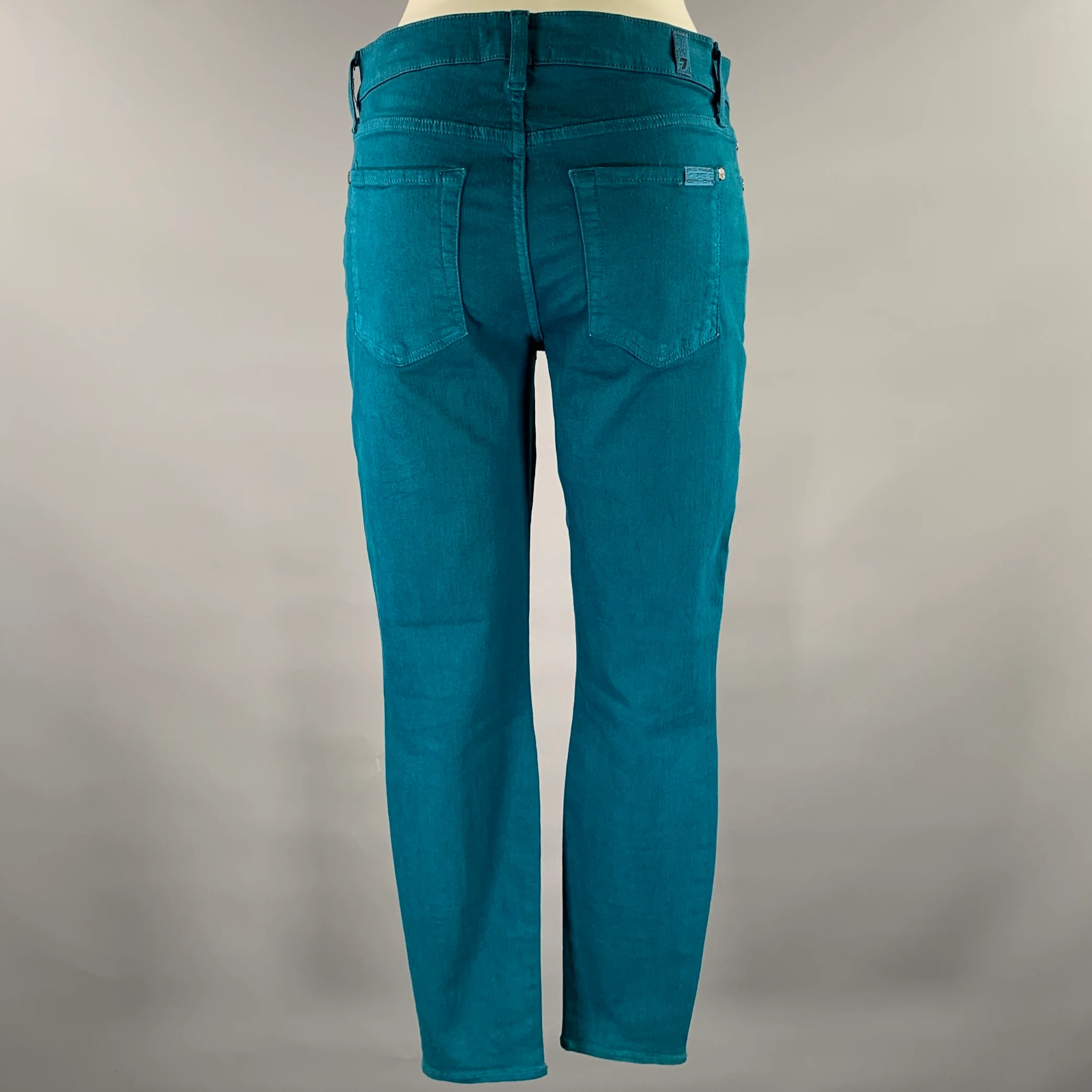 FOR ALL 7 MANKIND Size 30 Teal Cotton Denim Slim Pants - Image 3