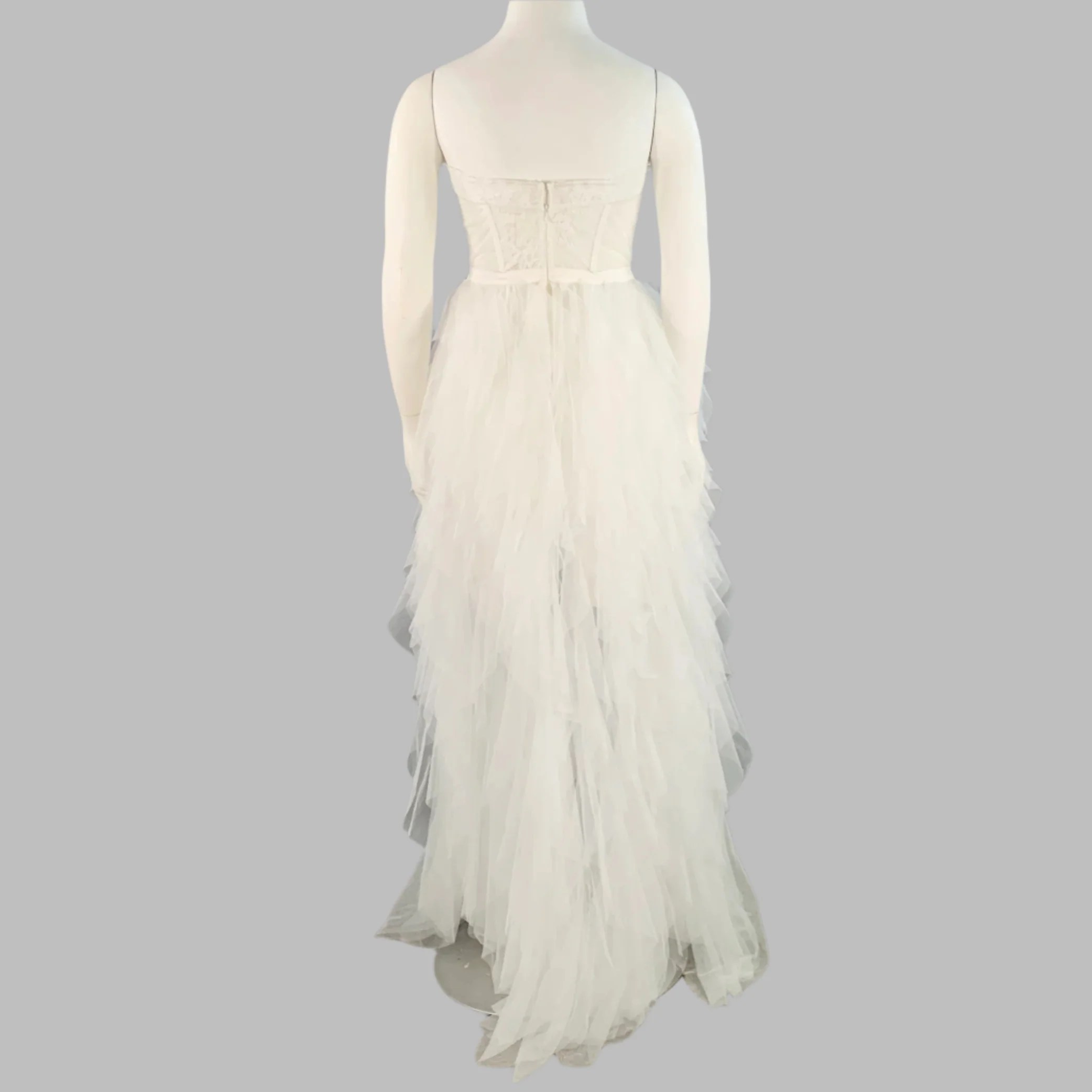 FOR LOVE & LEMONS Size L White Nylon Ruffled Lace Strapless Corset Dress - Image 4