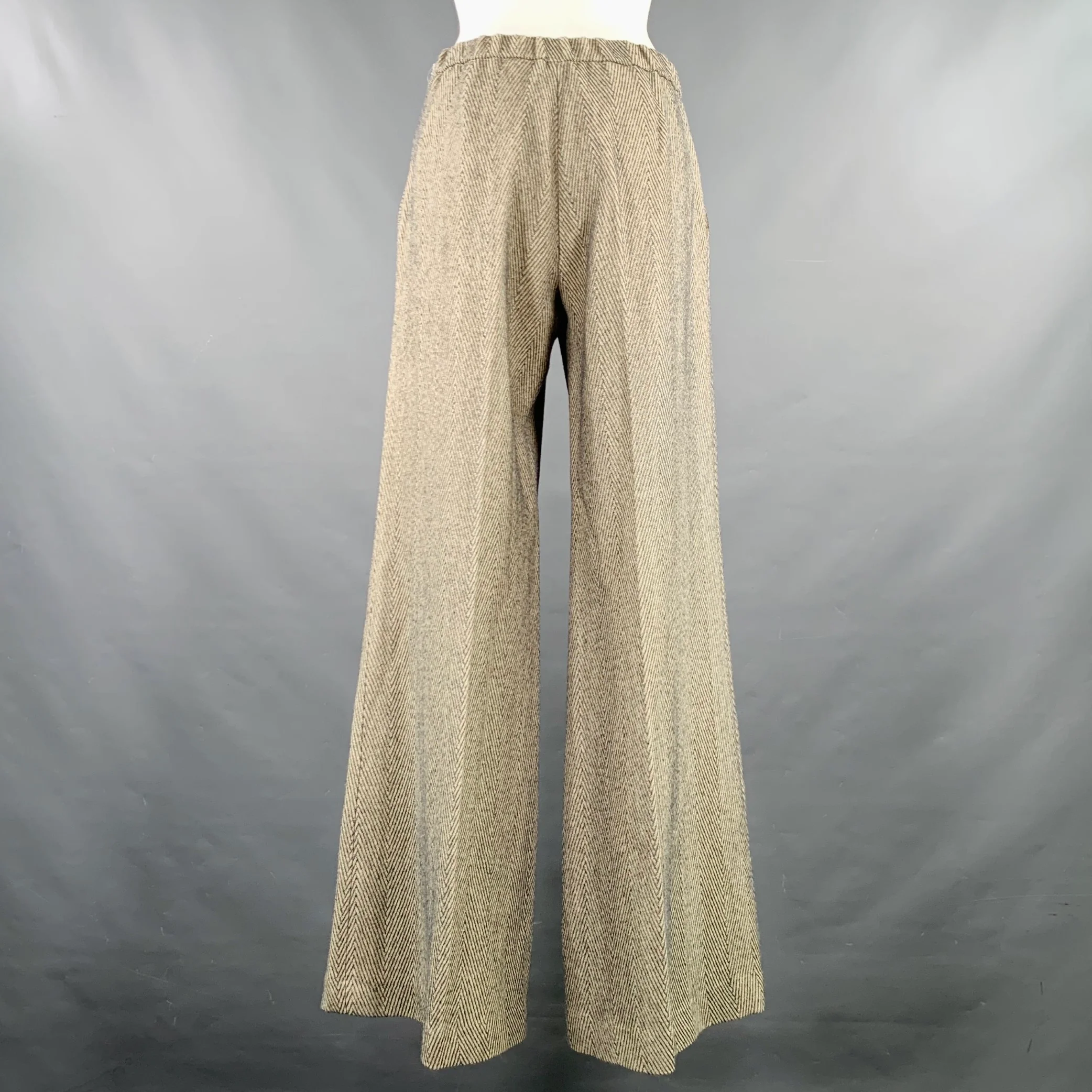FORTE_FORTE Size S Grey Beige Cotton Blend Herringbone Wide Leg Dress Pants - Image 3