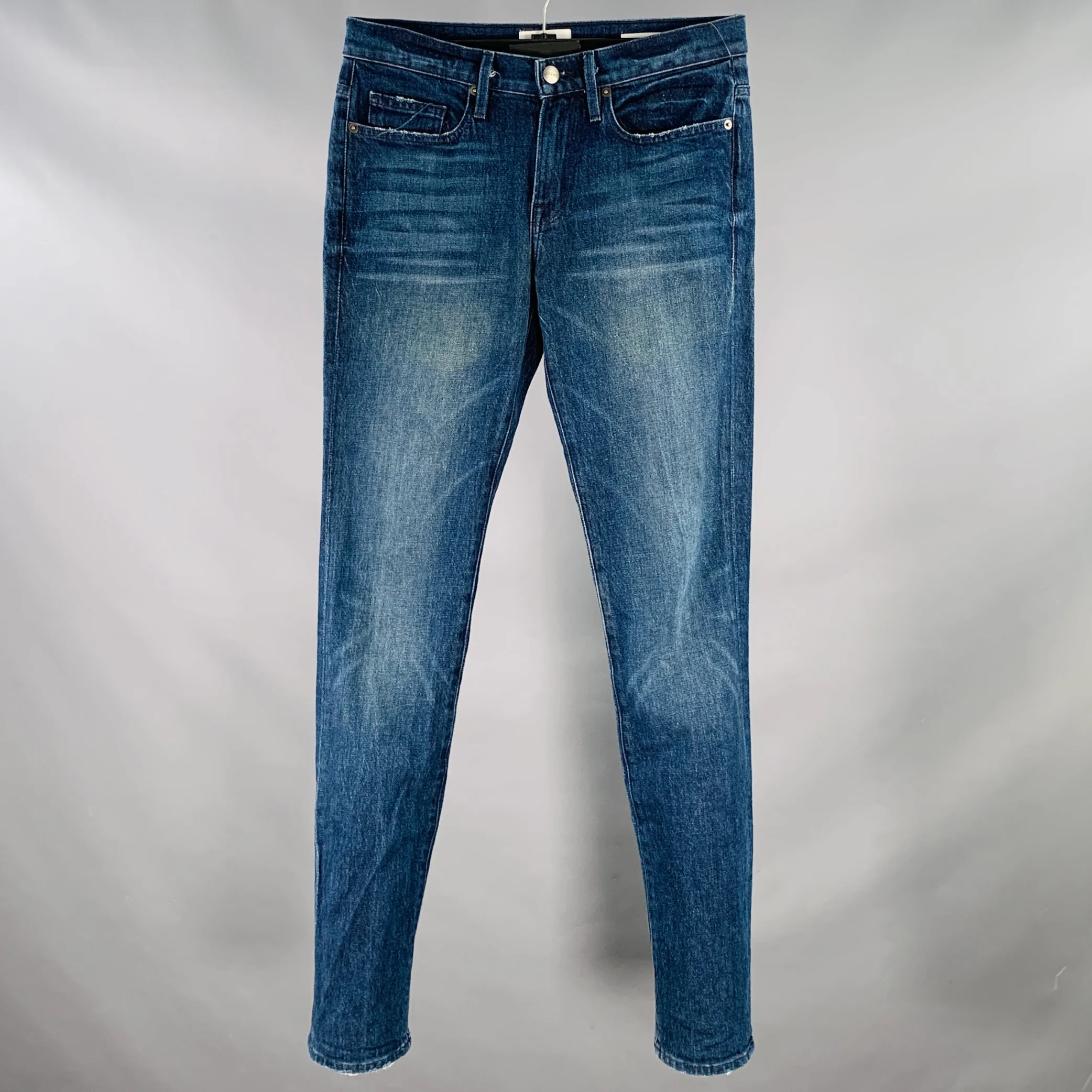 FRAME Size 29 Ethan Blue Wash Cotton Blend Skinny Distressed Jeans