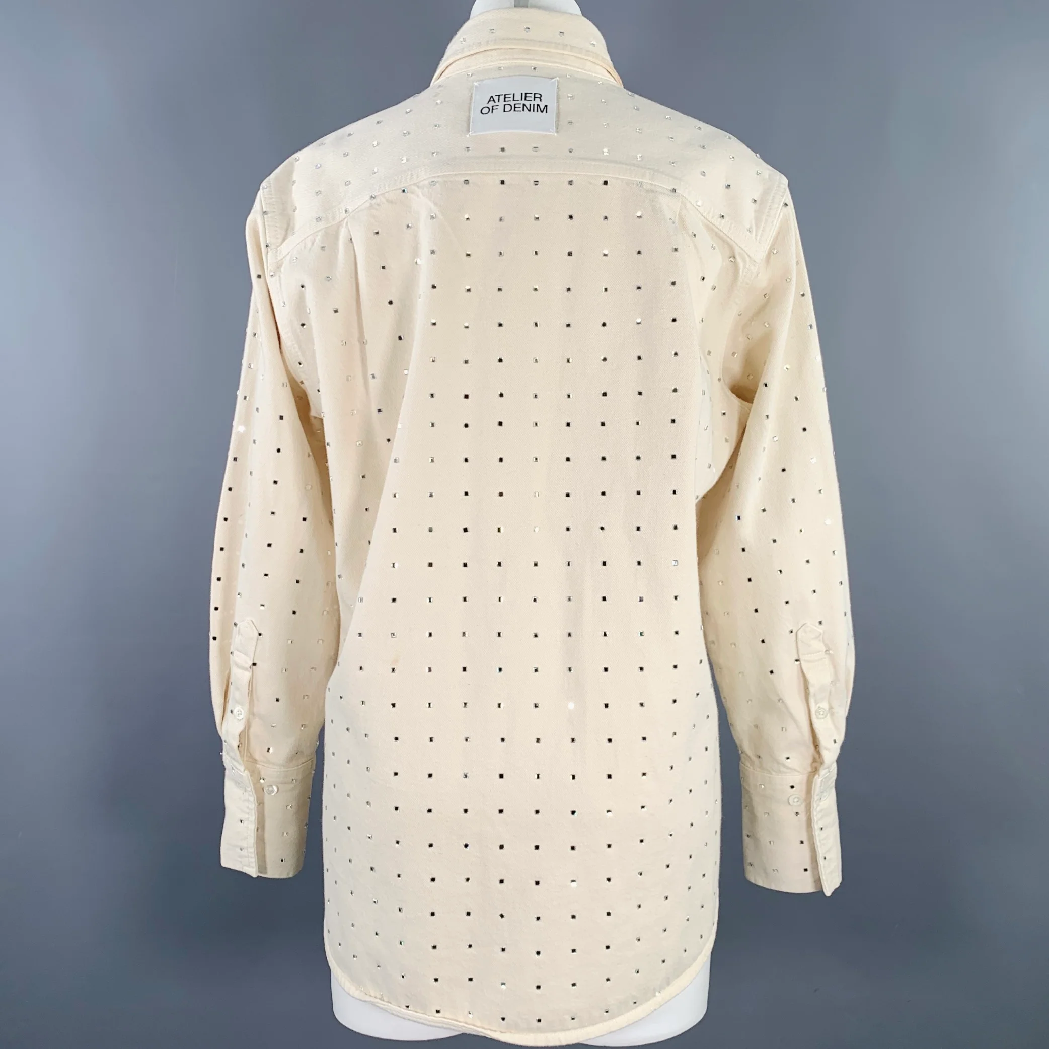 FRAME Size XS Beige Silver Cotton Studded Shirt Jacket Blazer - Image 4