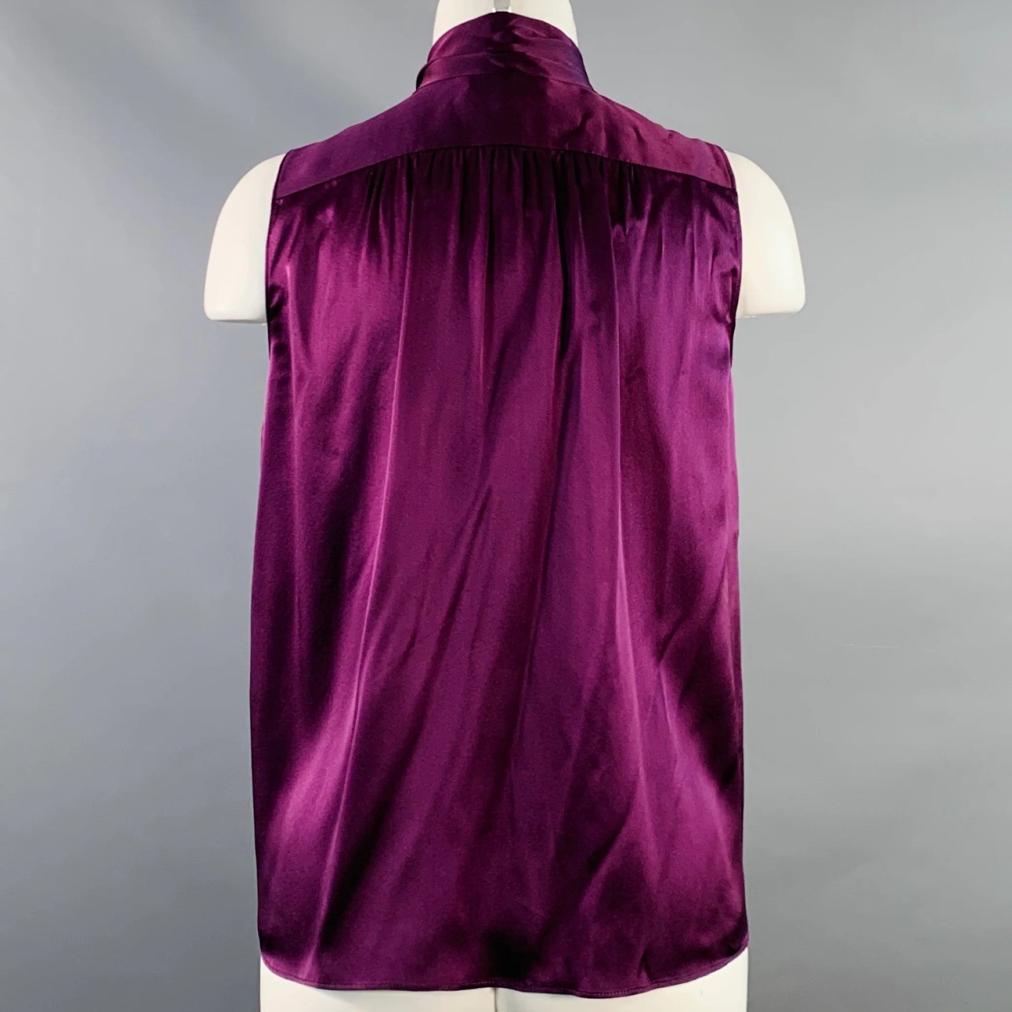 FRAME Size XS Purple Satin Hidden Buttons Bow Blouse - Image 4