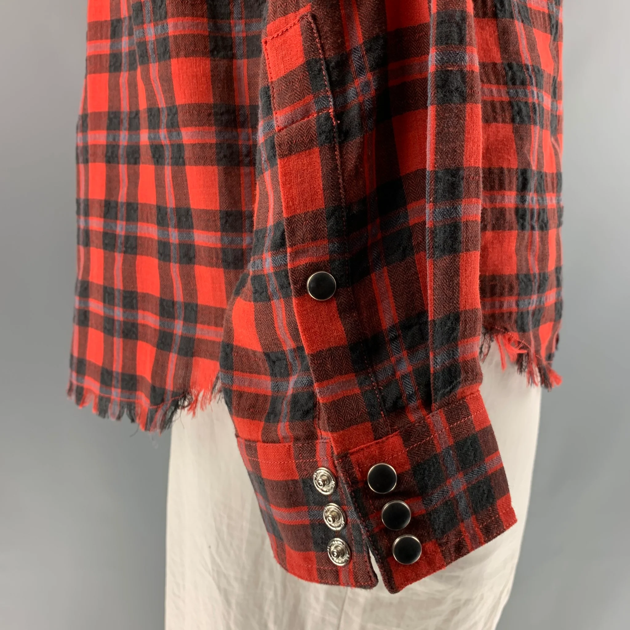 FRAME Size XXL Red Black Plaid Polyester / Cotton Western Long Sleeve Shirt - Image 2