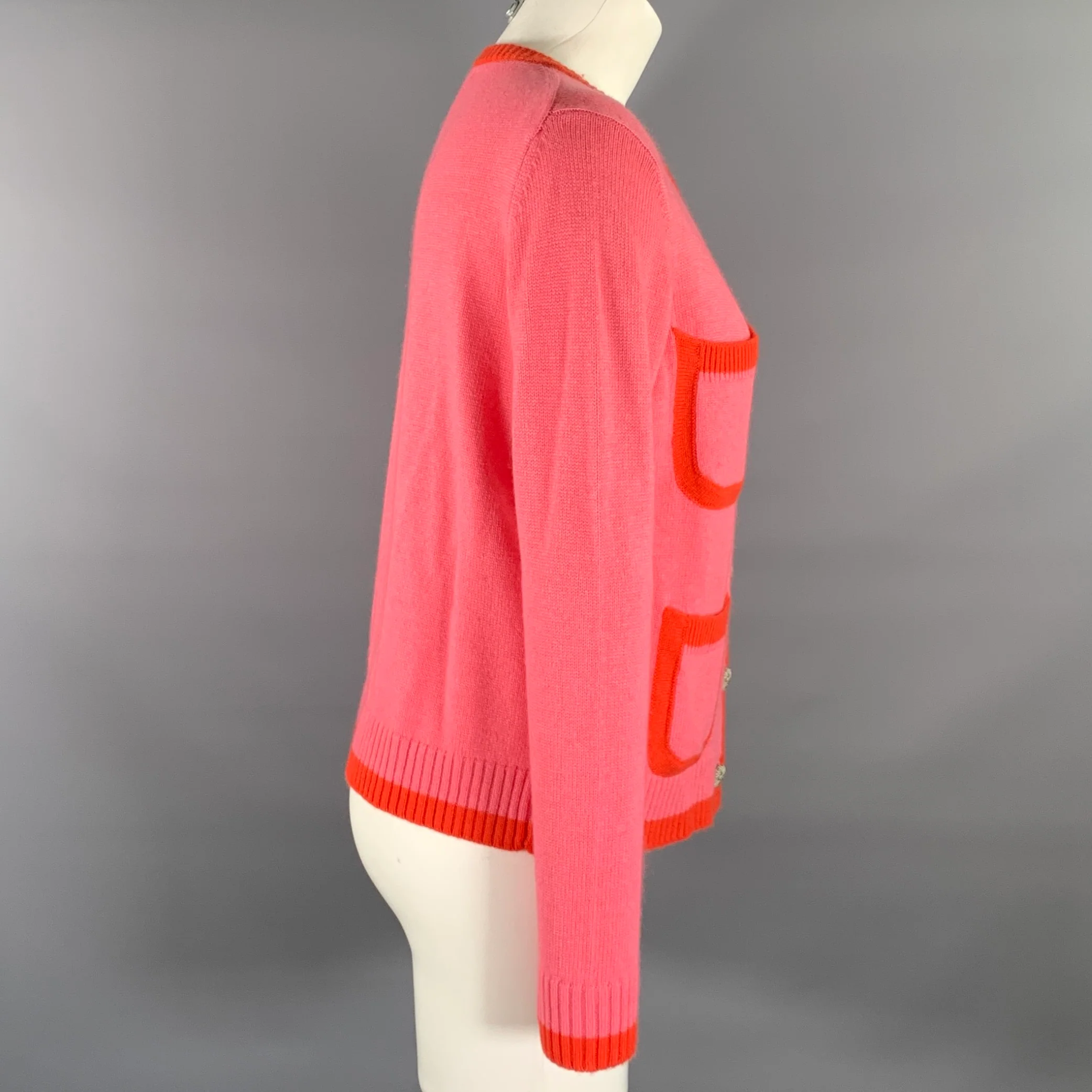 FRANCES VALENTINE Size XS Pink Orange Wool Blend Knitted Cardigan - Image 3