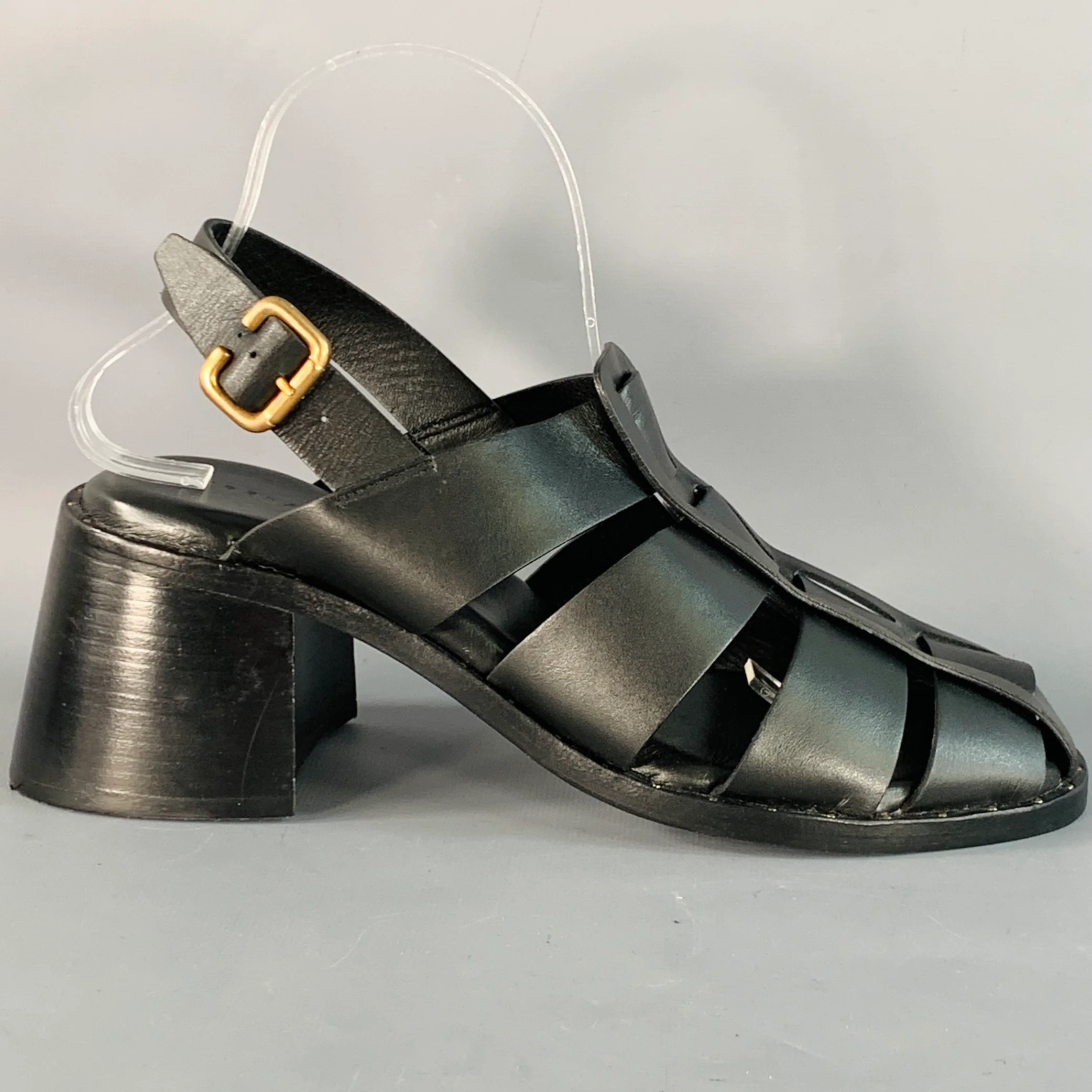 FREDA SALVADOR Size 9.5 Black Leather Chunky Heel Cage Sandals - Image 2