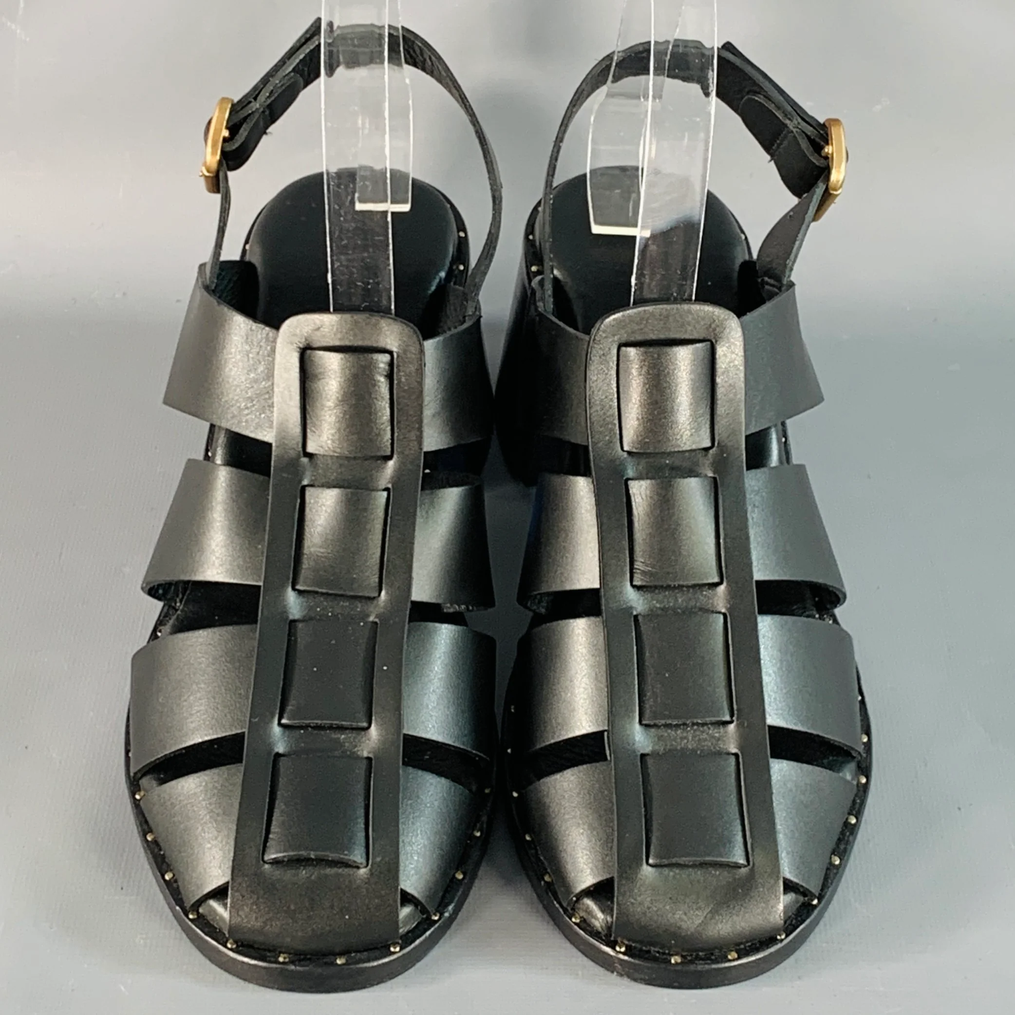 FREDA SALVADOR Size 9.5 Black Leather Chunky Heel Cage Sandals - Image 4