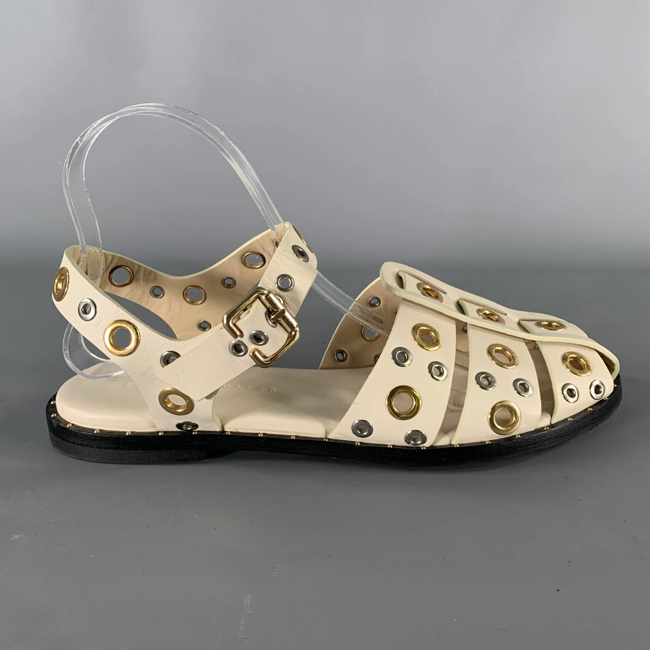 FREDA SALVADOR Size 9.5 Cream Leather Flat Sandals - Image 2