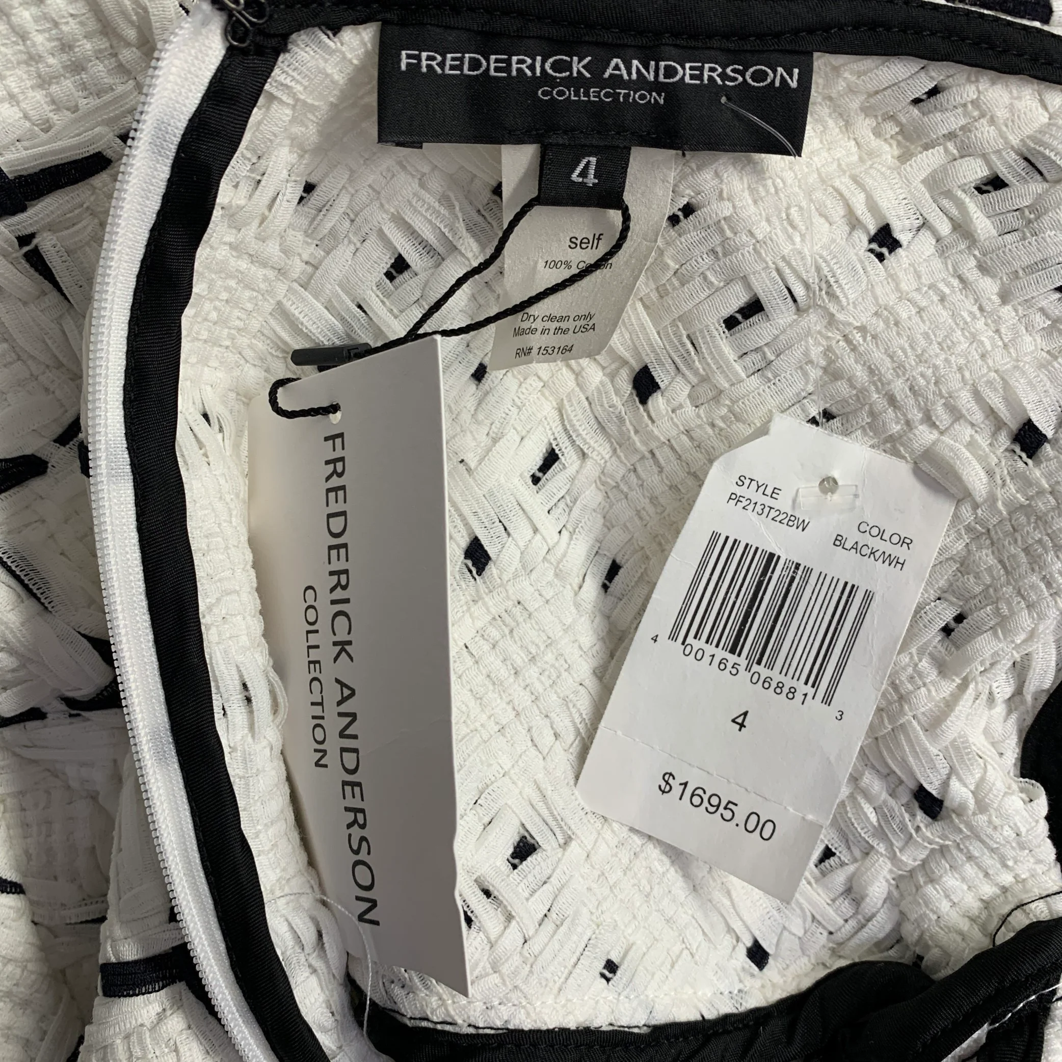 FREDERICK ANDERSON Size 4 White Black Cotton Textured Short Sleeve Dress - Image 5