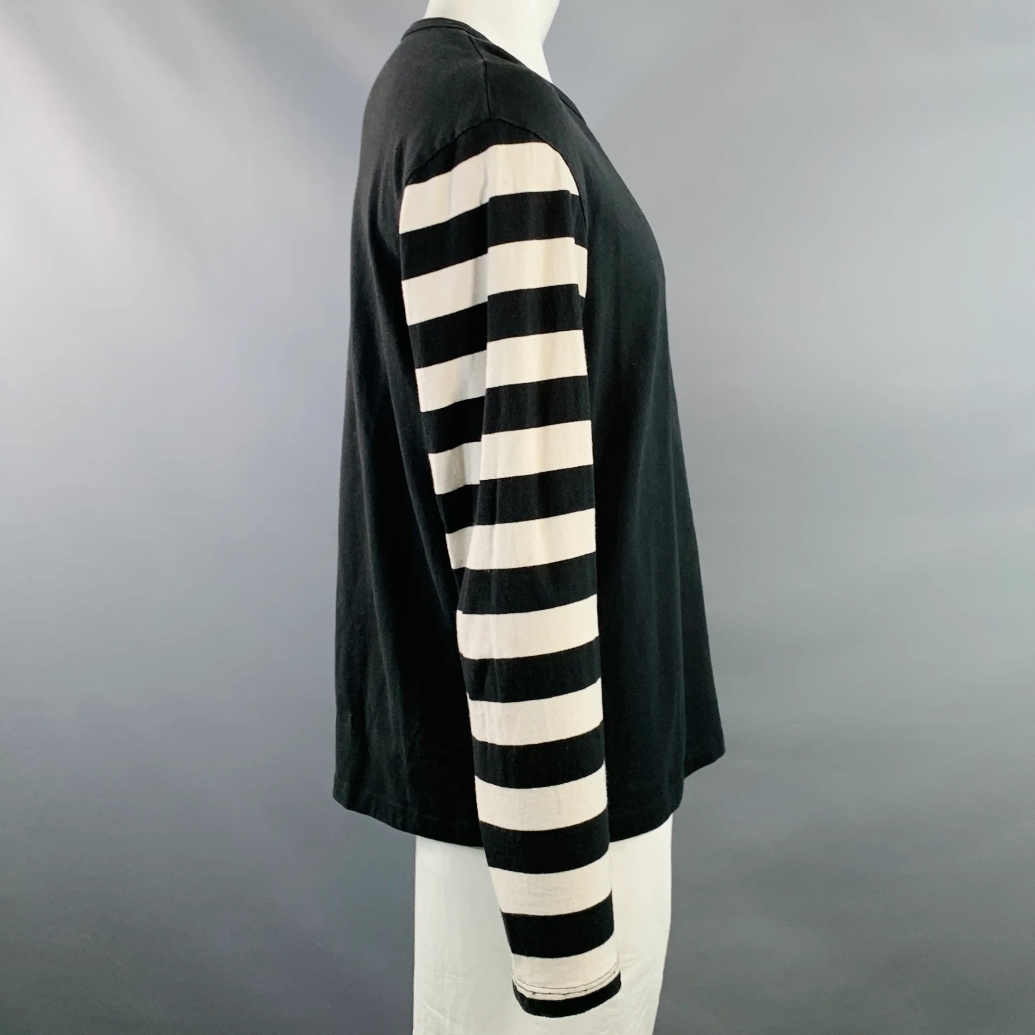 FREENOTE CLOTH Size XL Shifter Black Off White Stripe Cotton One Pocket Pullover - Image 2