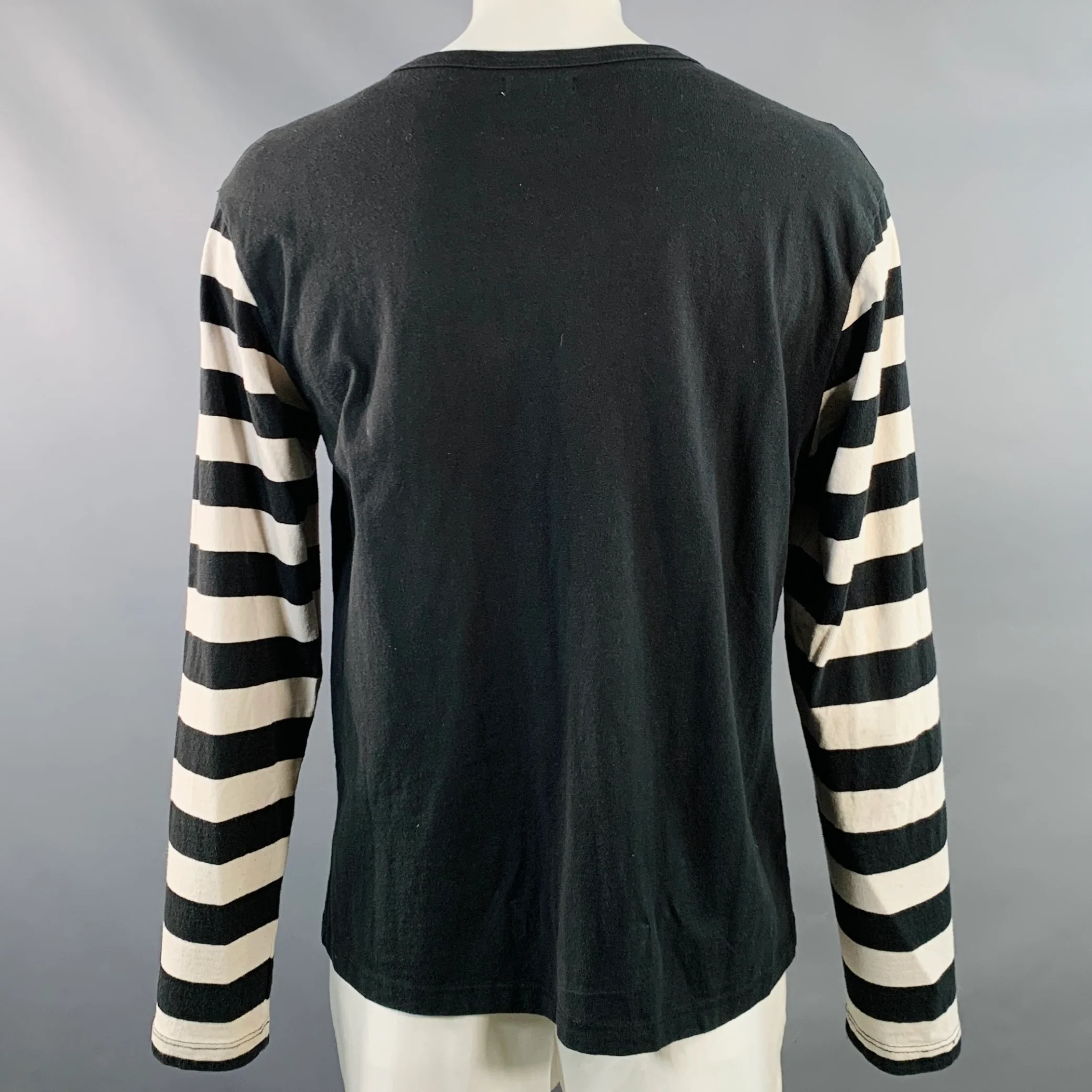 FREENOTE CLOTH Size XL Shifter Black Off White Stripe Cotton One Pocket Pullover - Image 3