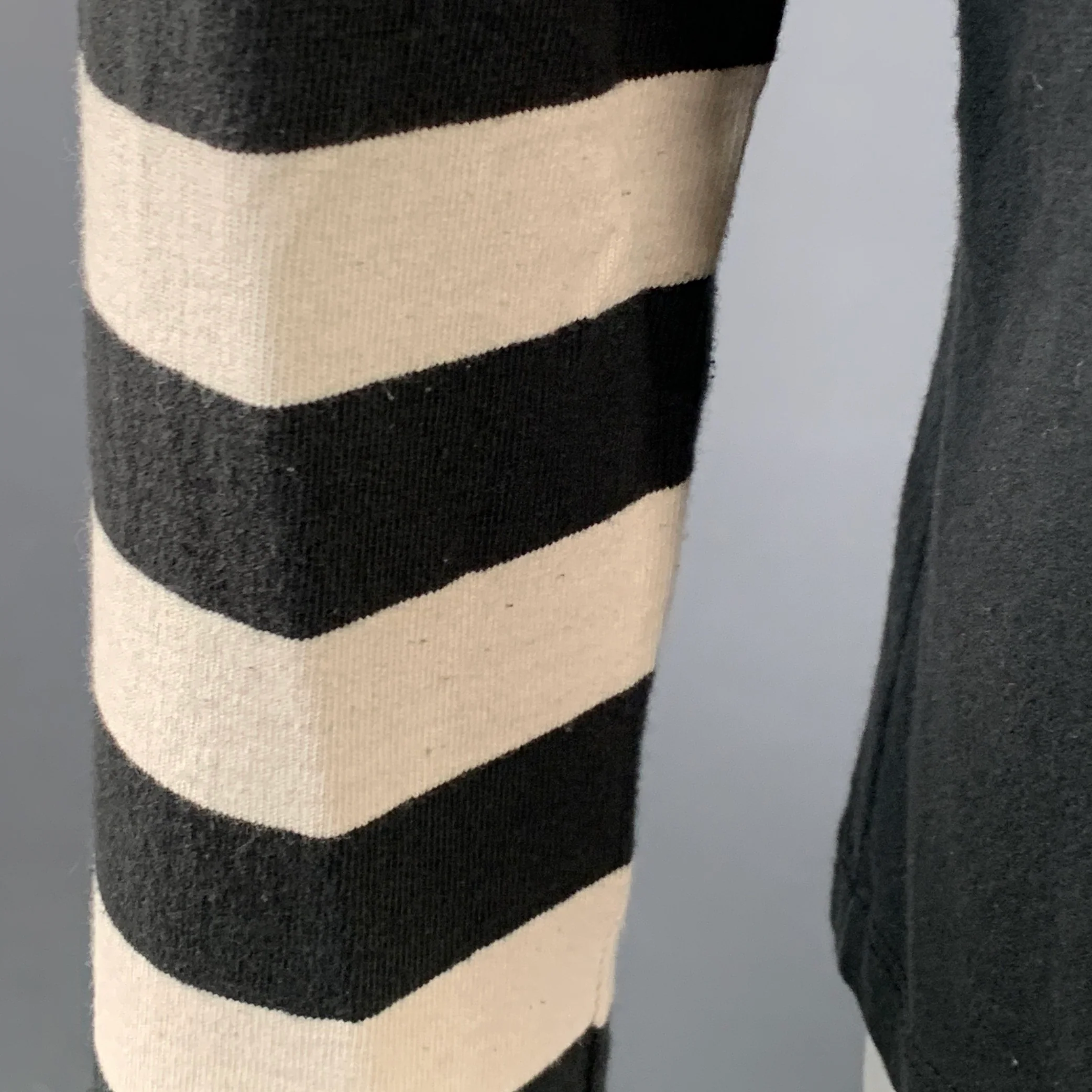 FREENOTE CLOTH Size XL Shifter Black Off White Stripe Cotton One Pocket Pullover - Image 4