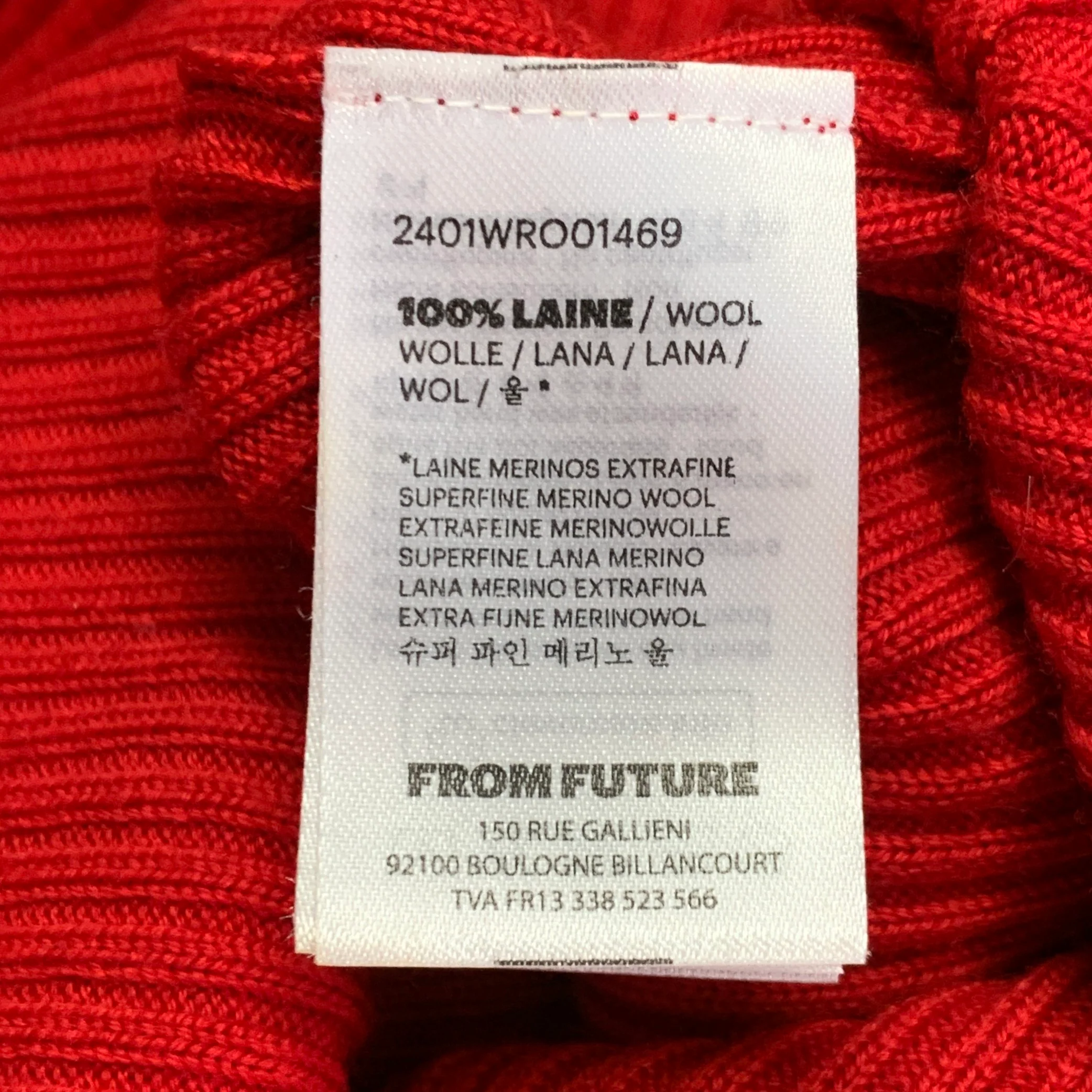 FROM FUTURE Size S Red Merino Wool Rib Knit Sweetheart Long Sleeve Midi Dress - Image 5
