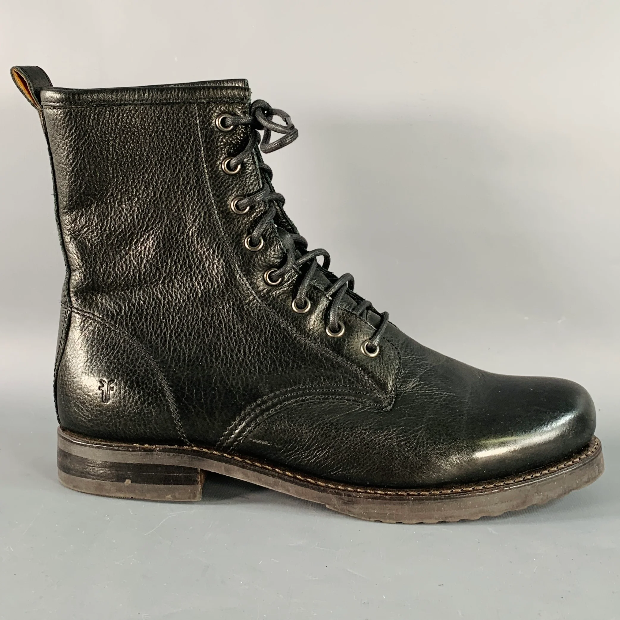 FRYE Size 11 Black Leather Rubber Sole Lace-Up Boots - Image 2