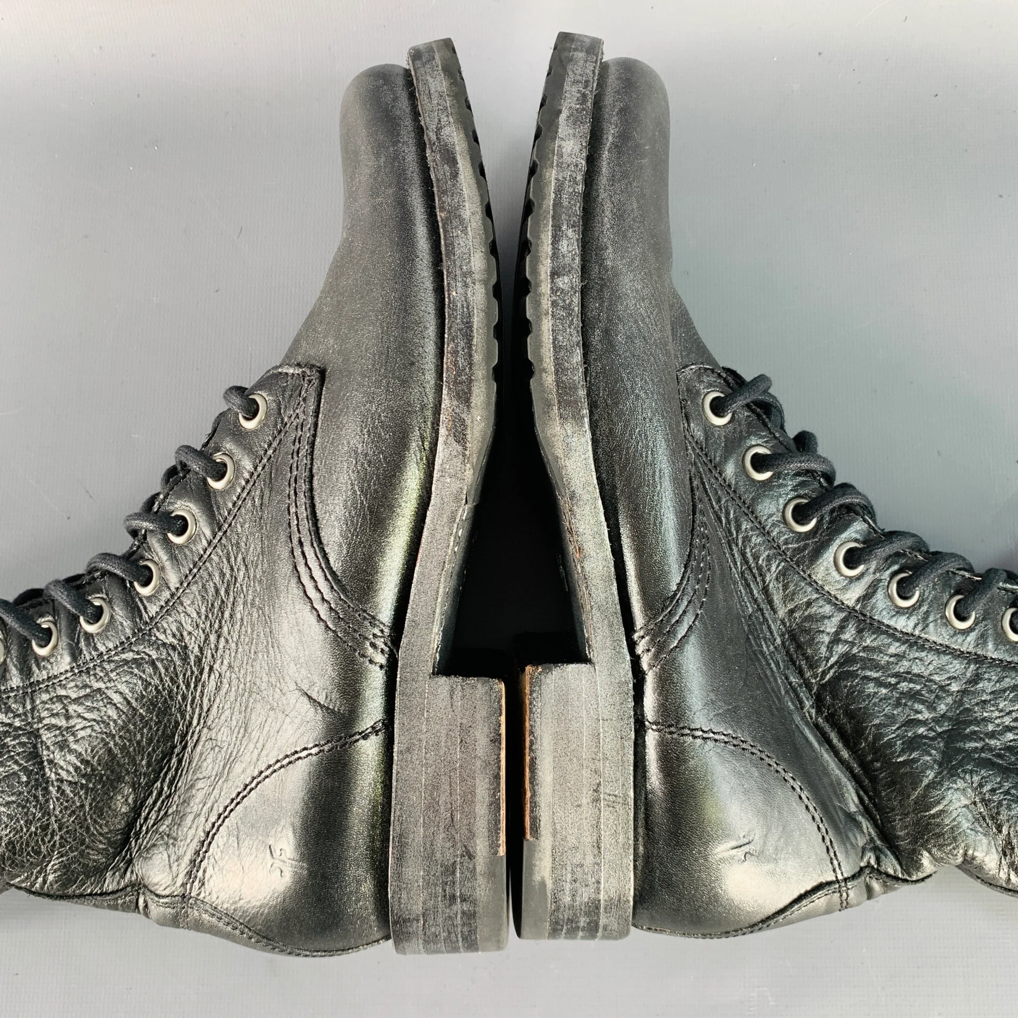 FRYE Size 7 Black Silver Leather Metallic Lace-Up Boots - Image 10