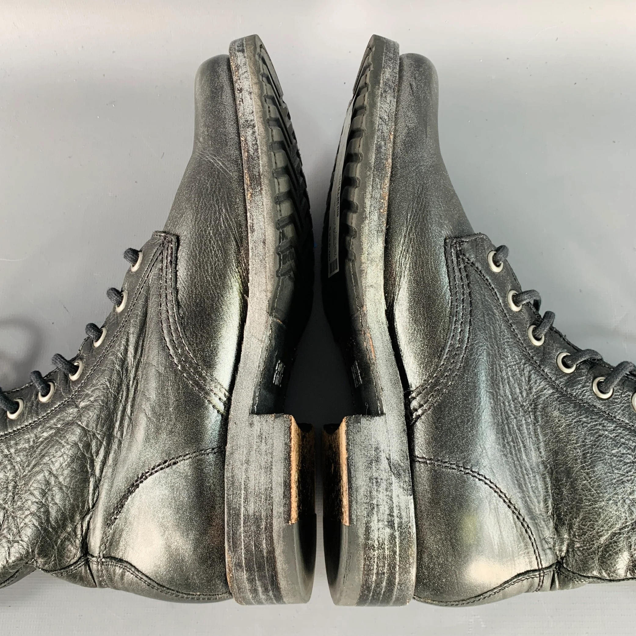 FRYE Size 7 Black Silver Leather Metallic Lace-Up Boots - Image 11