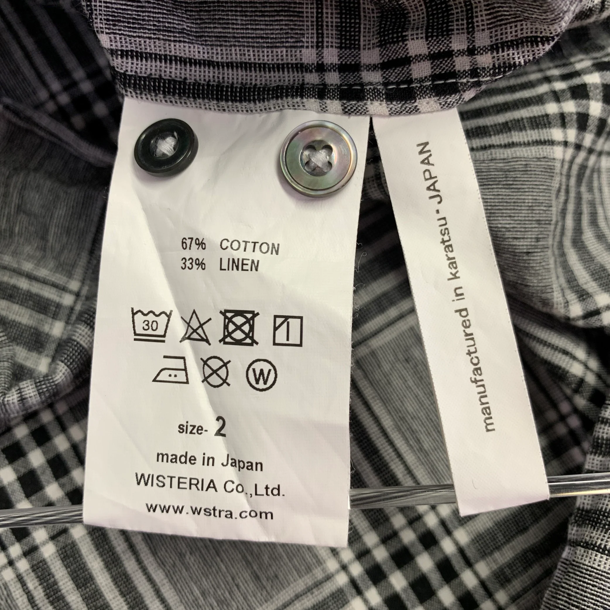 FUJITO Size M Black White Plaid Cotton Linen One Pocket Long Sleeve Shirt - Image 5