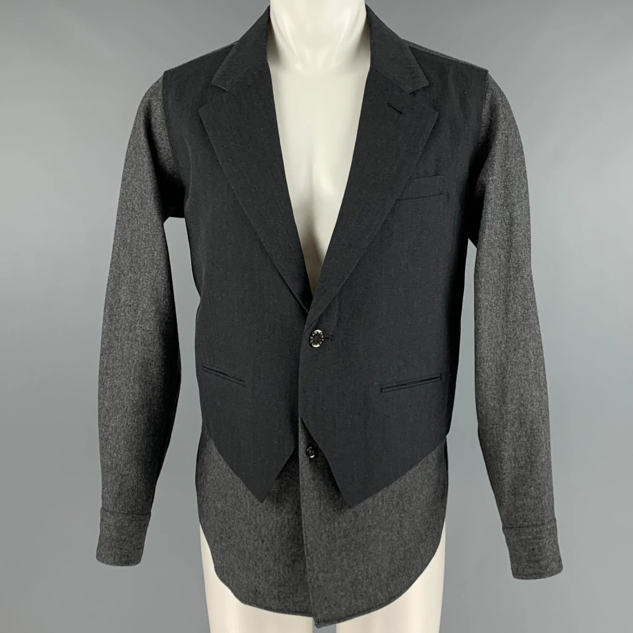 FUMITO GANRYU Size M Grey Charcoal Mixed Fabrics Sport Coat
