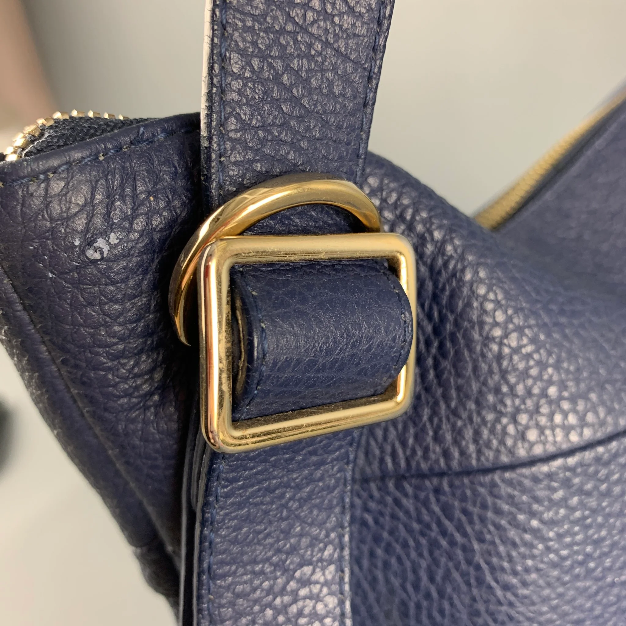 FURLA Navy Pebble Grain Leather Shoulder Bag Handbag - Image 6