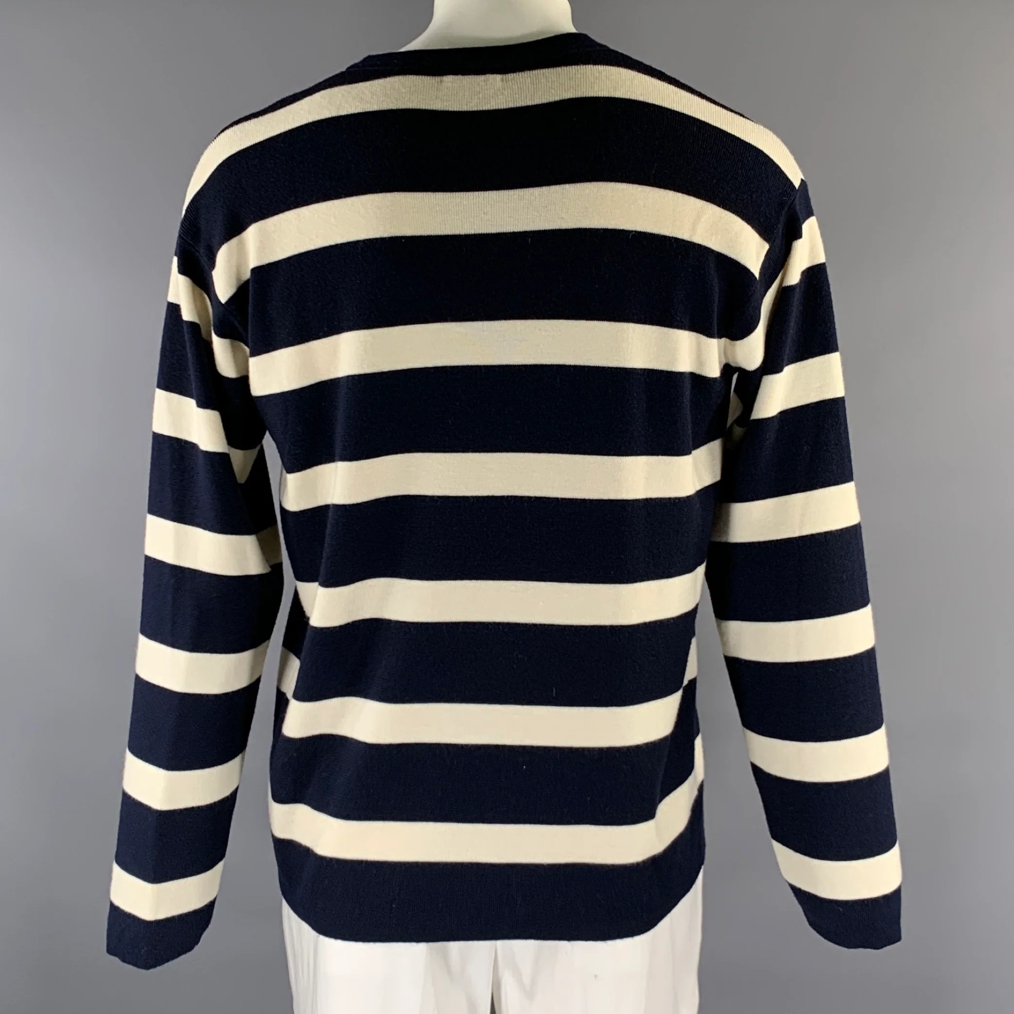 FURSAC Size XL Navy White Stripe Wool Crew-Neck Sweater - Image 3