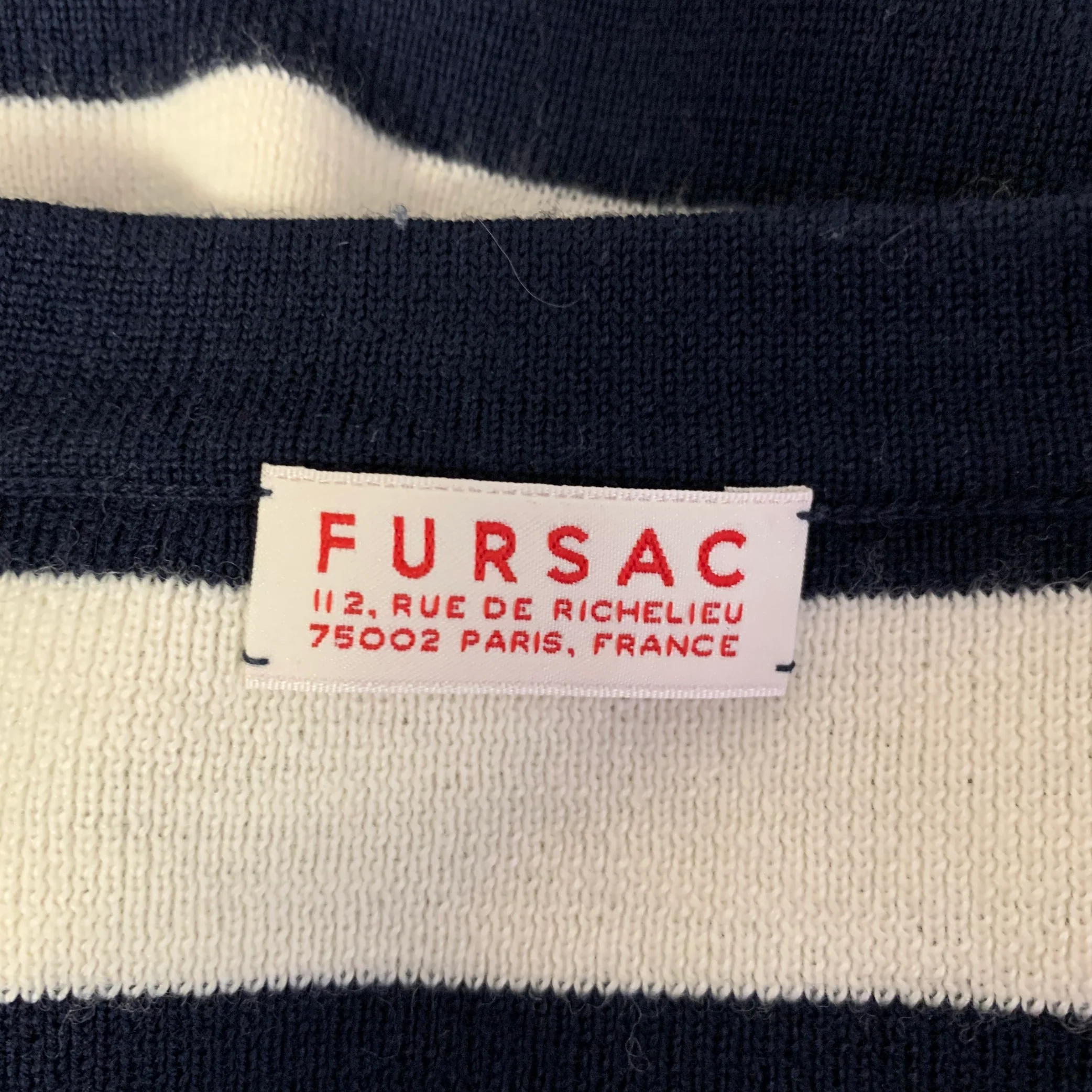 FURSAC Size XL Navy White Stripe Wool Crew-Neck Sweater - Image 4