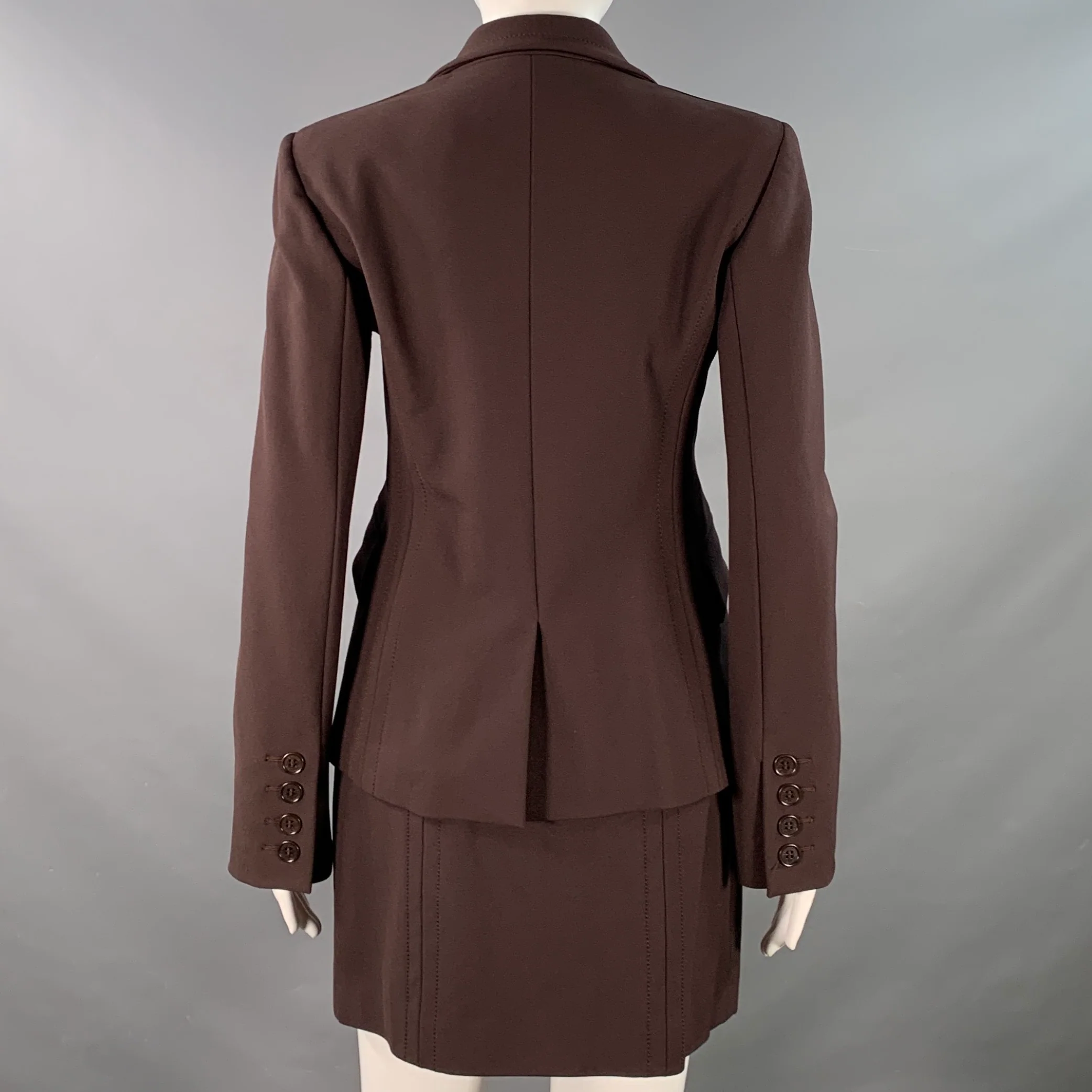 FUTURE OZBEK Size 6 Brown Rayon Blend Single Breasted Blazer Mini Skirt Set - Image 3