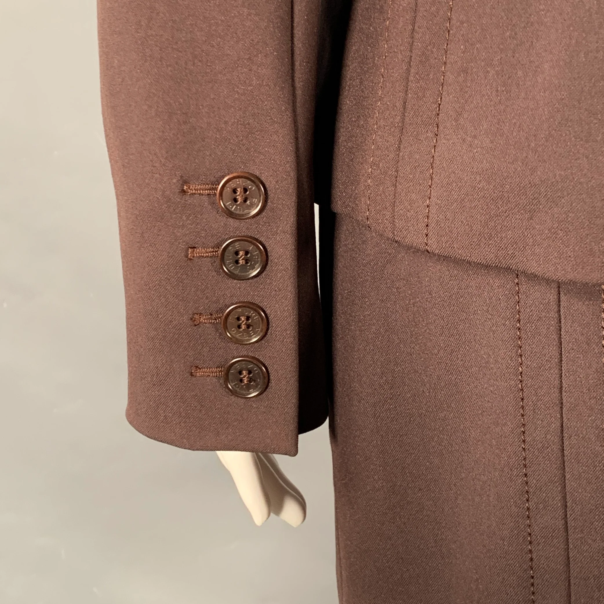 FUTURE OZBEK Size 6 Brown Rayon Blend Single Breasted Blazer Mini Skirt Set - Image 6