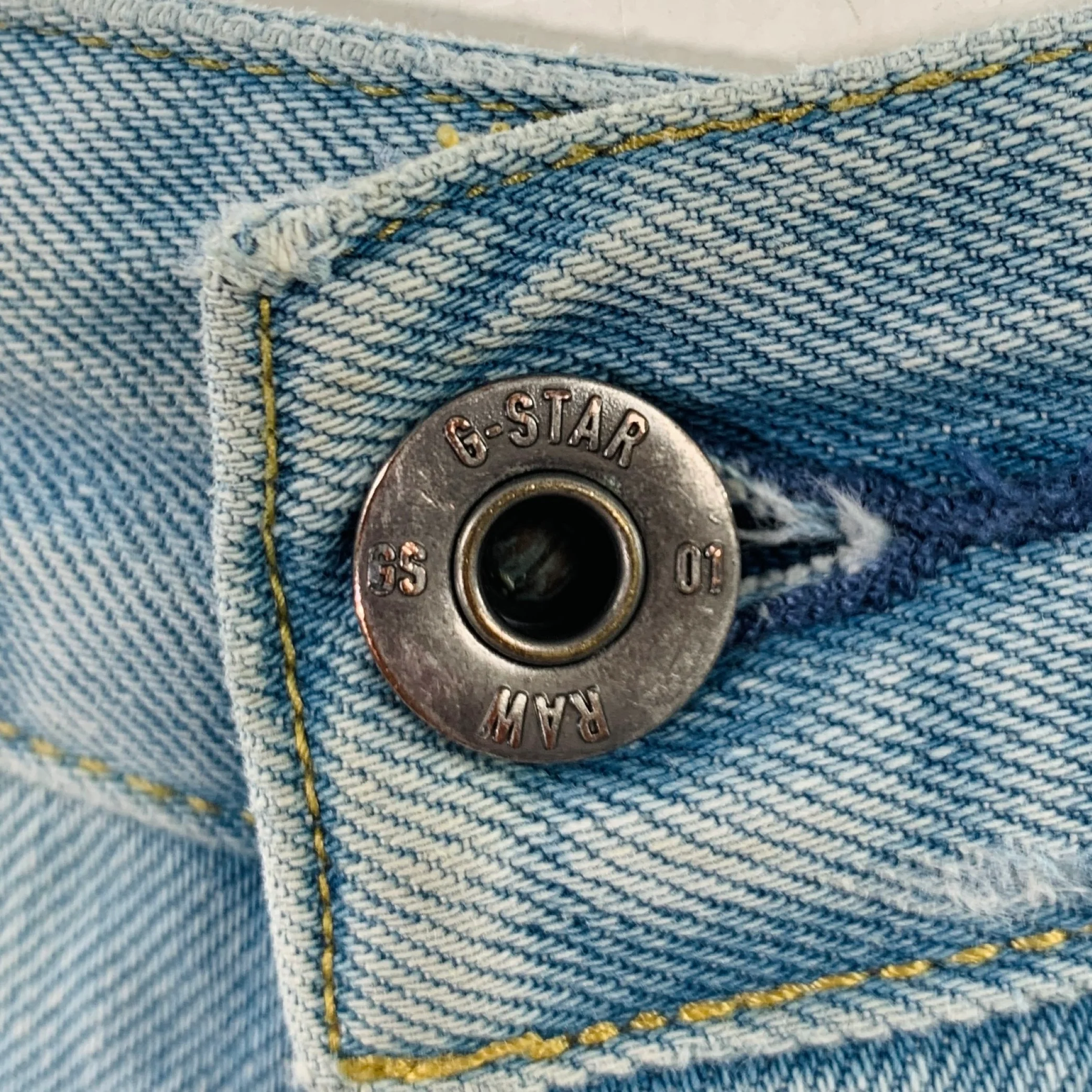 G-STAR Size 36 Blue Distressed Cotton Tapered Button Fly Jeans - Image 2