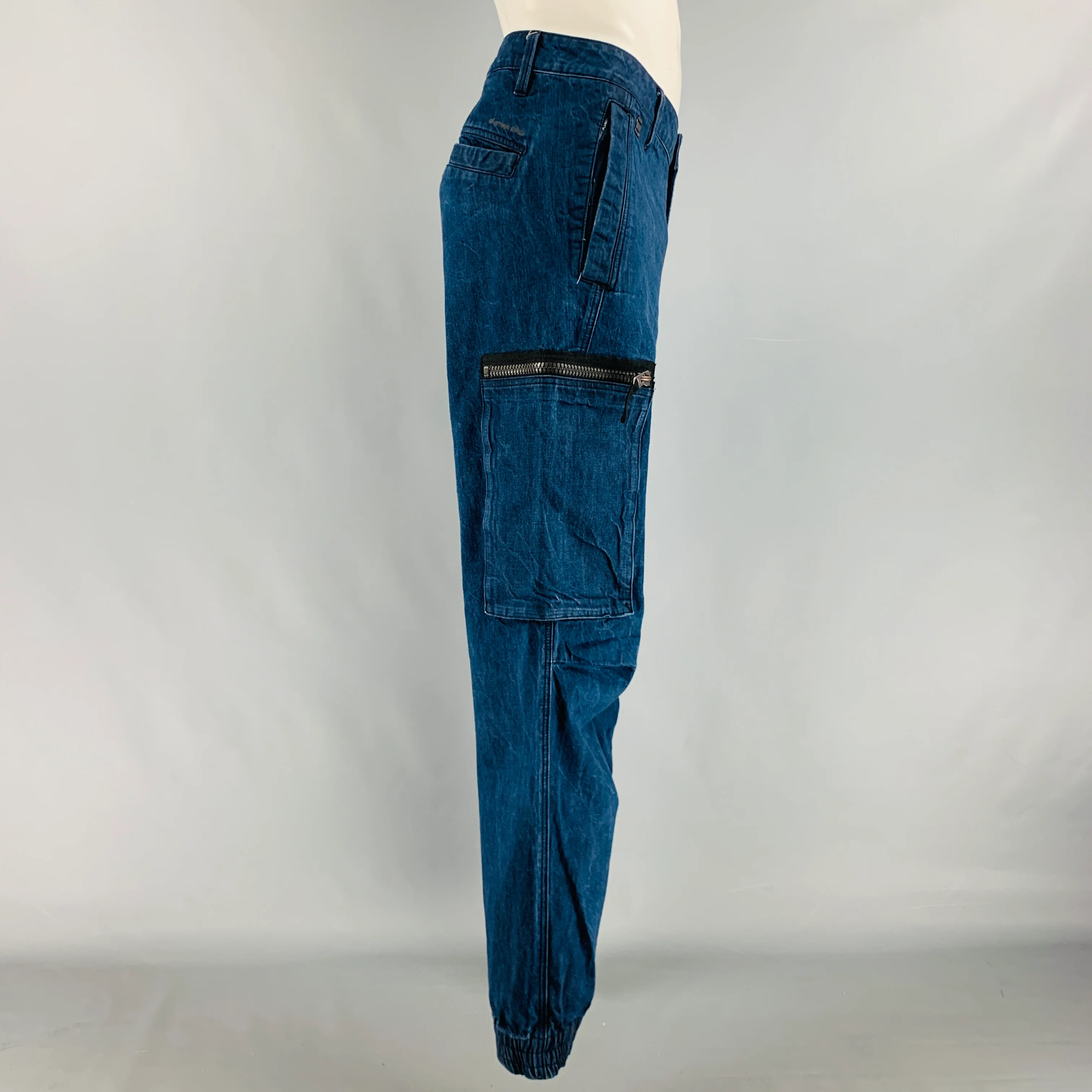 G-STAR Size 36 Indigo Solid Cotton Cargo Pockets Casual Pants - Image 2