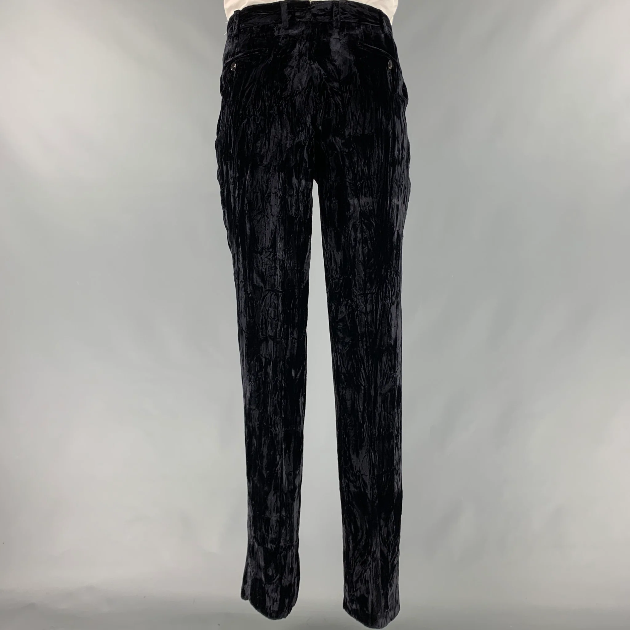 GABRIELE PASINI Size 42 Black Velvet Acetate Rayon Notch Lapel Suit - Image 5