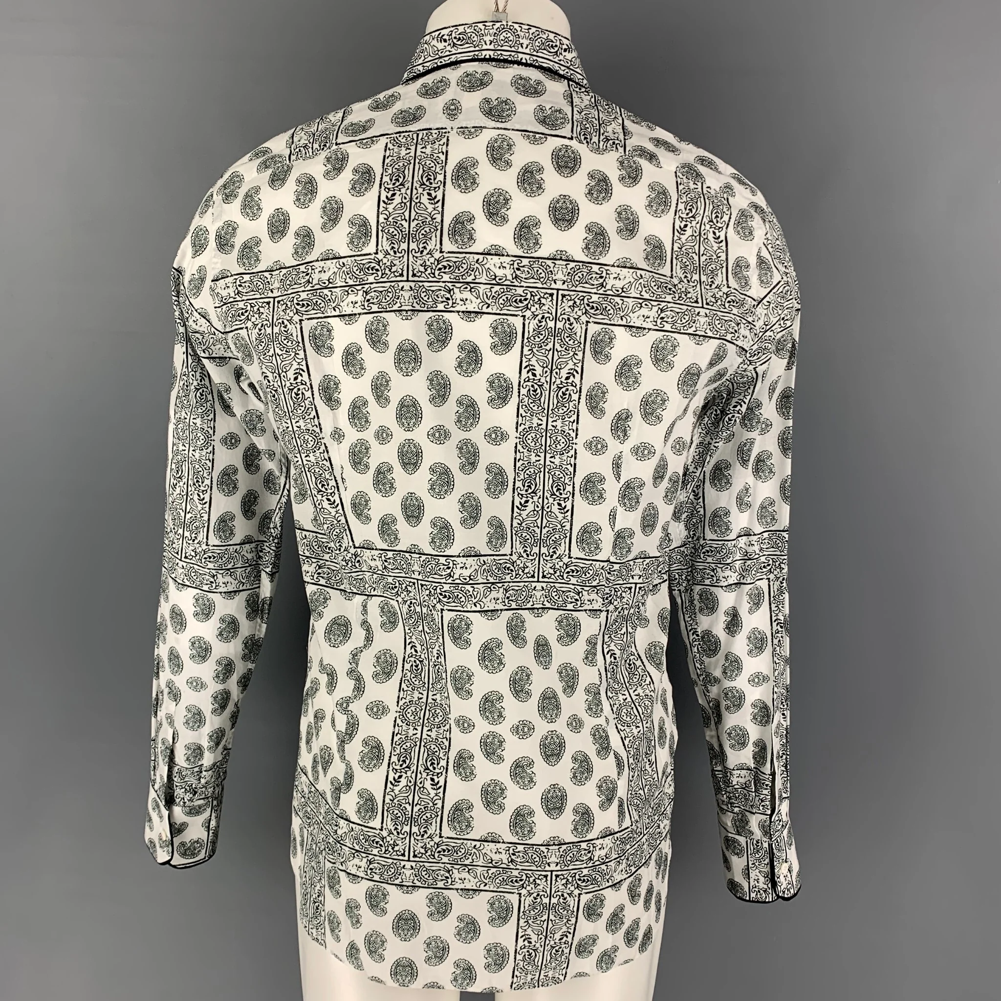 GABRIELE PASINI Size M White Black Paisley Cotton Long Sleeve Shirt - Image 4