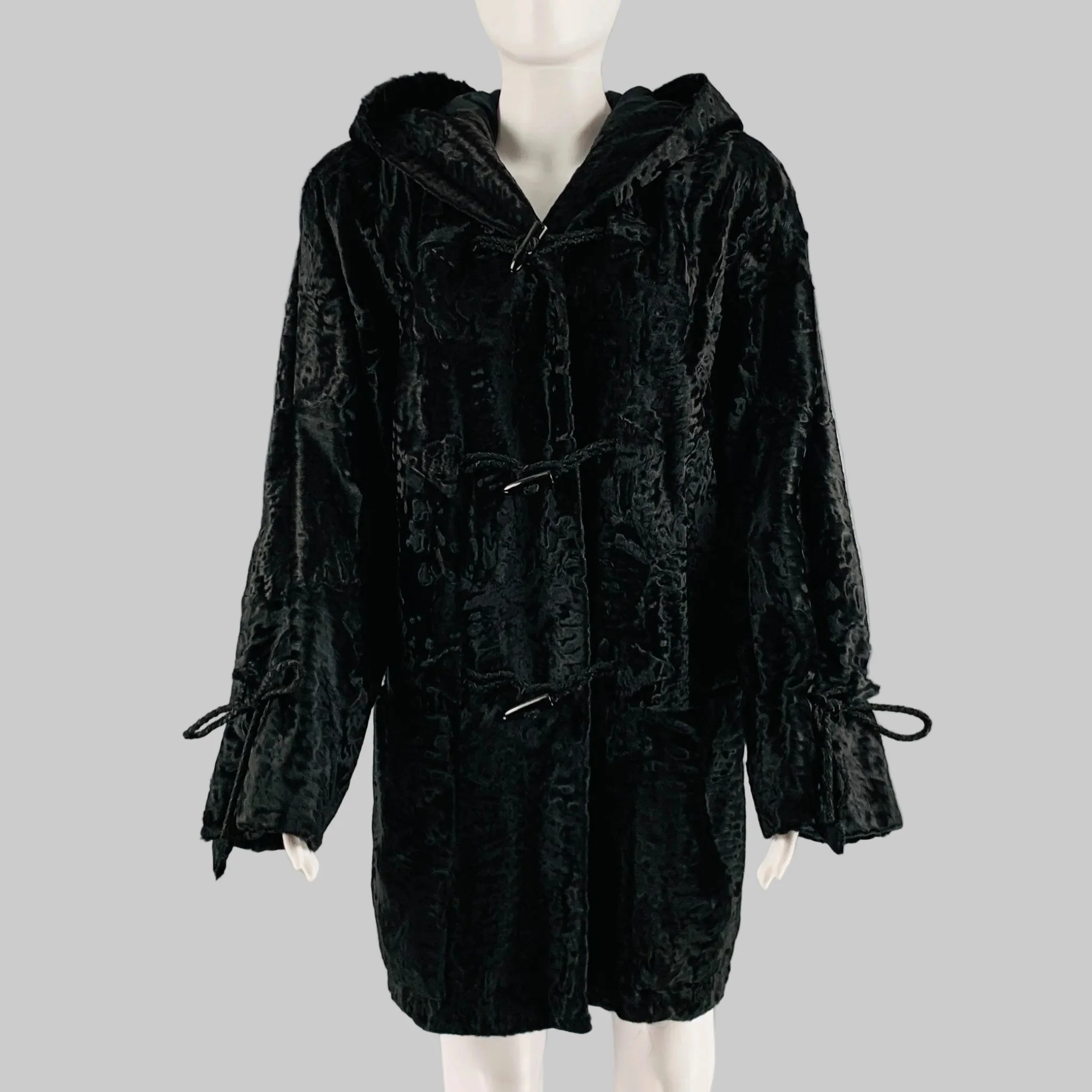 GALANOS Size M Black Hooded Coat