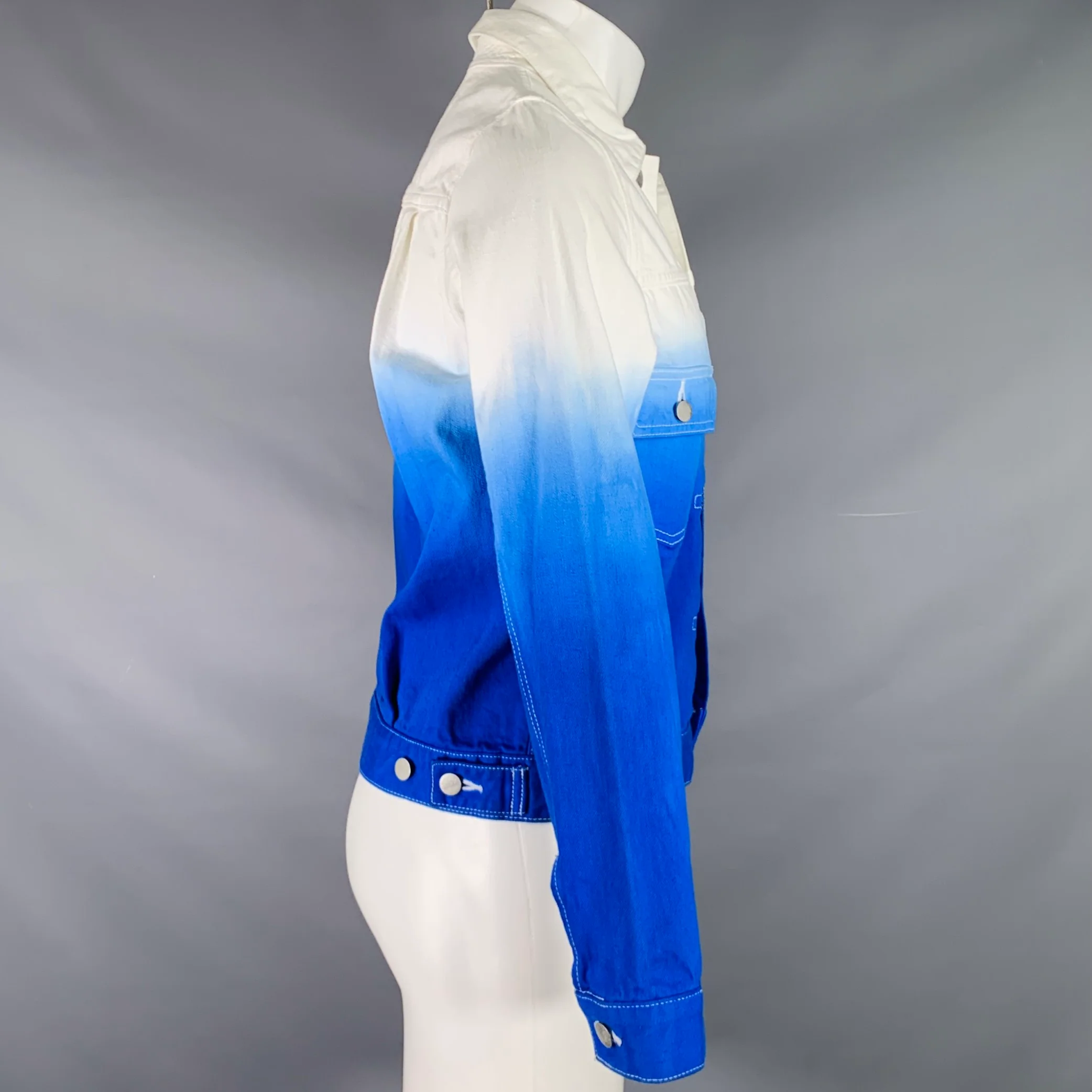 GANRYU Size S Blue White Ombre Cotton Trucker Jacket - Image 3
