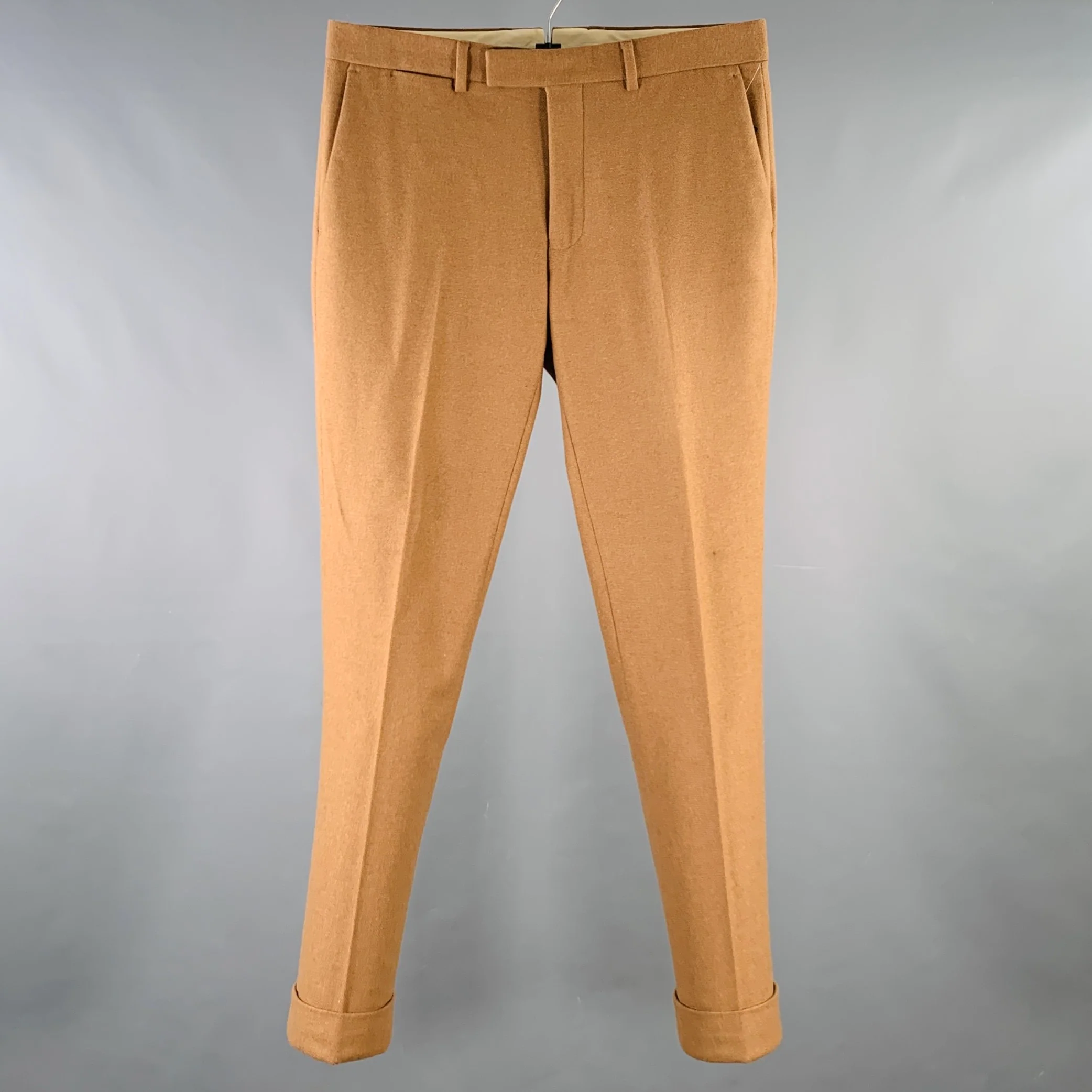 GANT Size 32 Tan Woven Wool Blend Cuffed Casual Pants