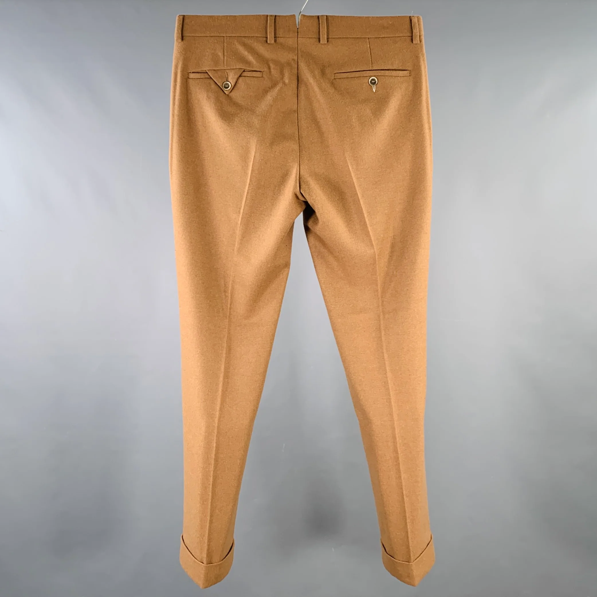 GANT Size 32 Tan Woven Wool Blend Cuffed Casual Pants - Image 3